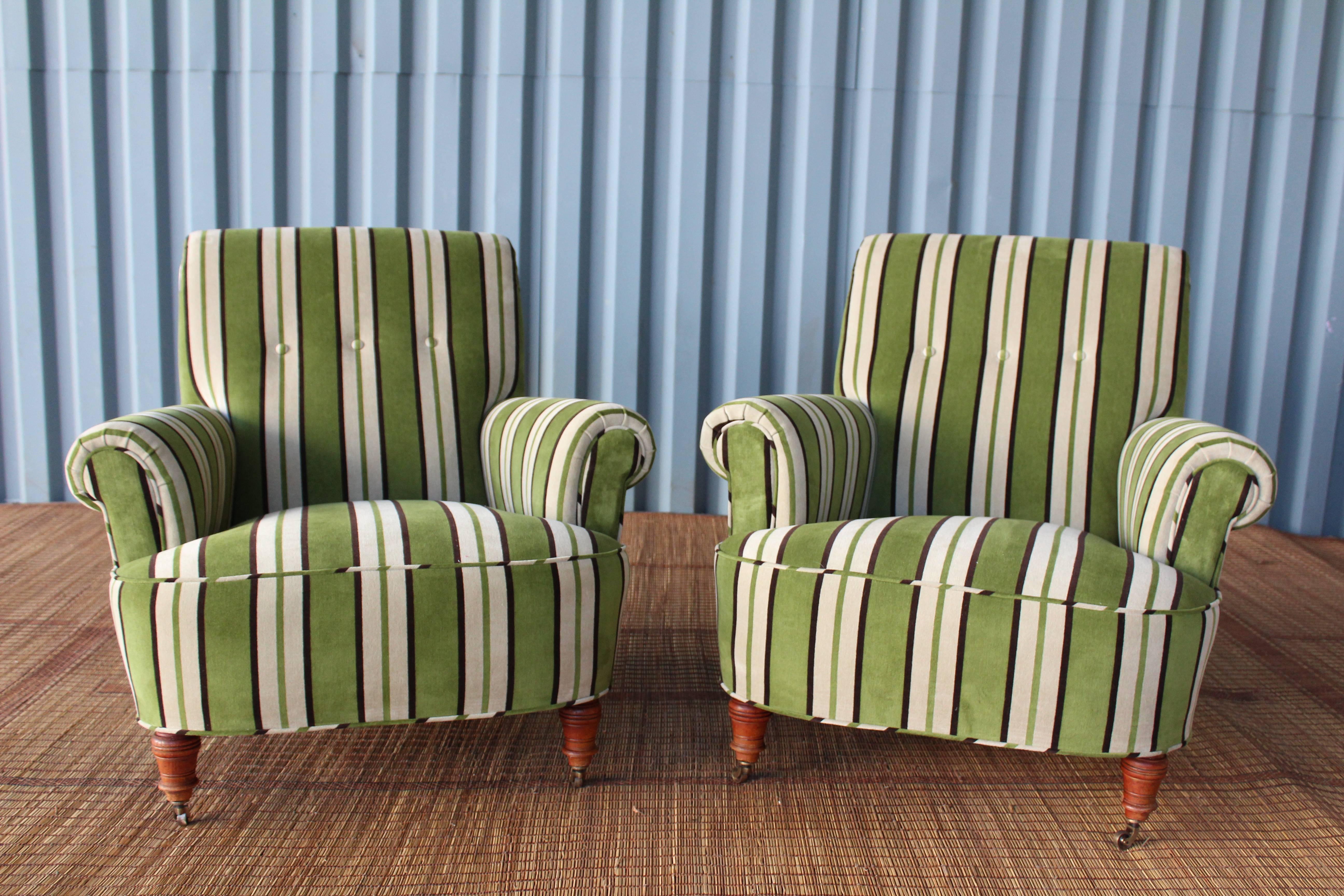 Pair of 1940s Velvet Striped Armchairs 1