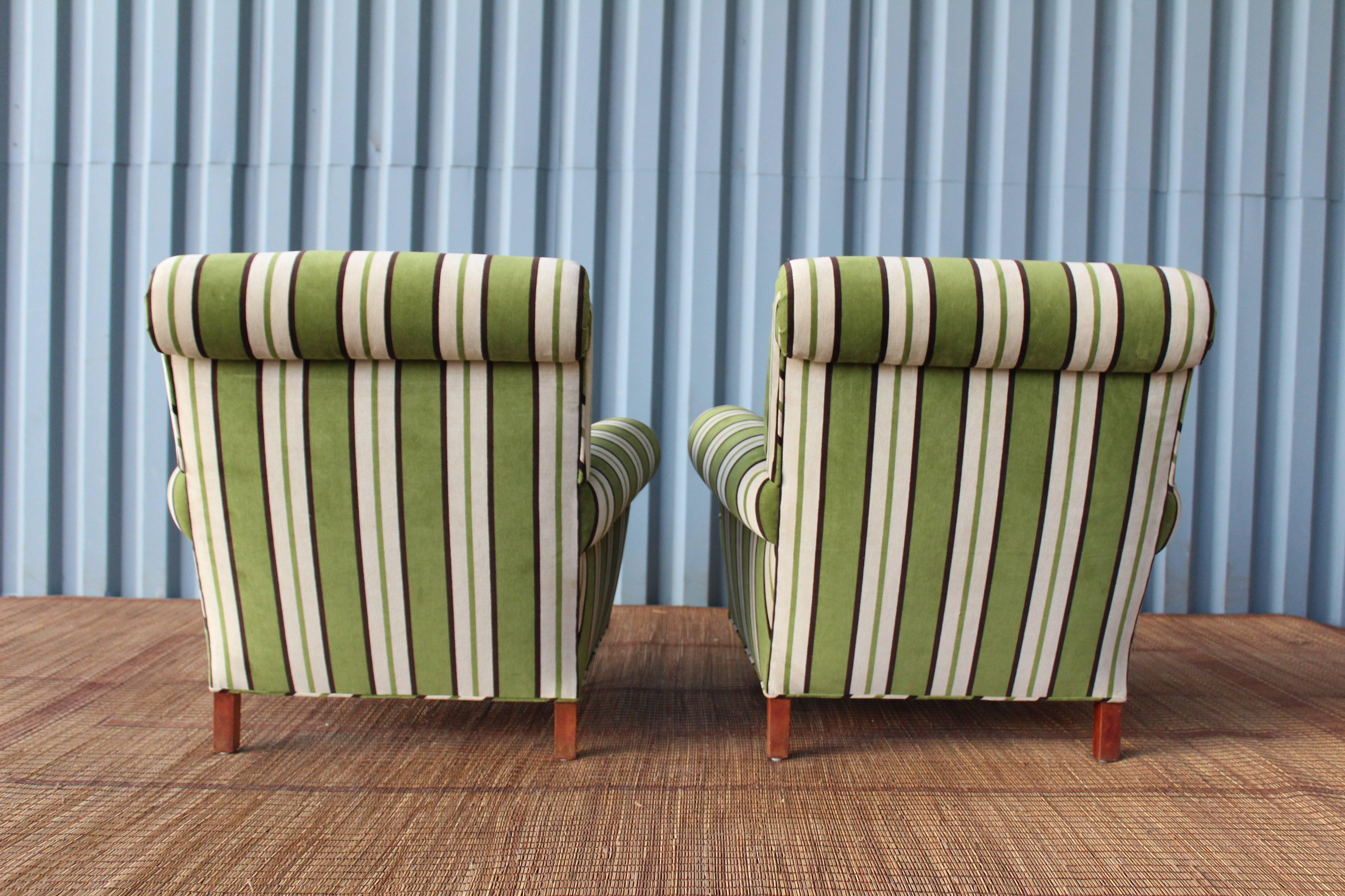 Mid-20th Century Pair of 1940s Velvet Striped Armchairs