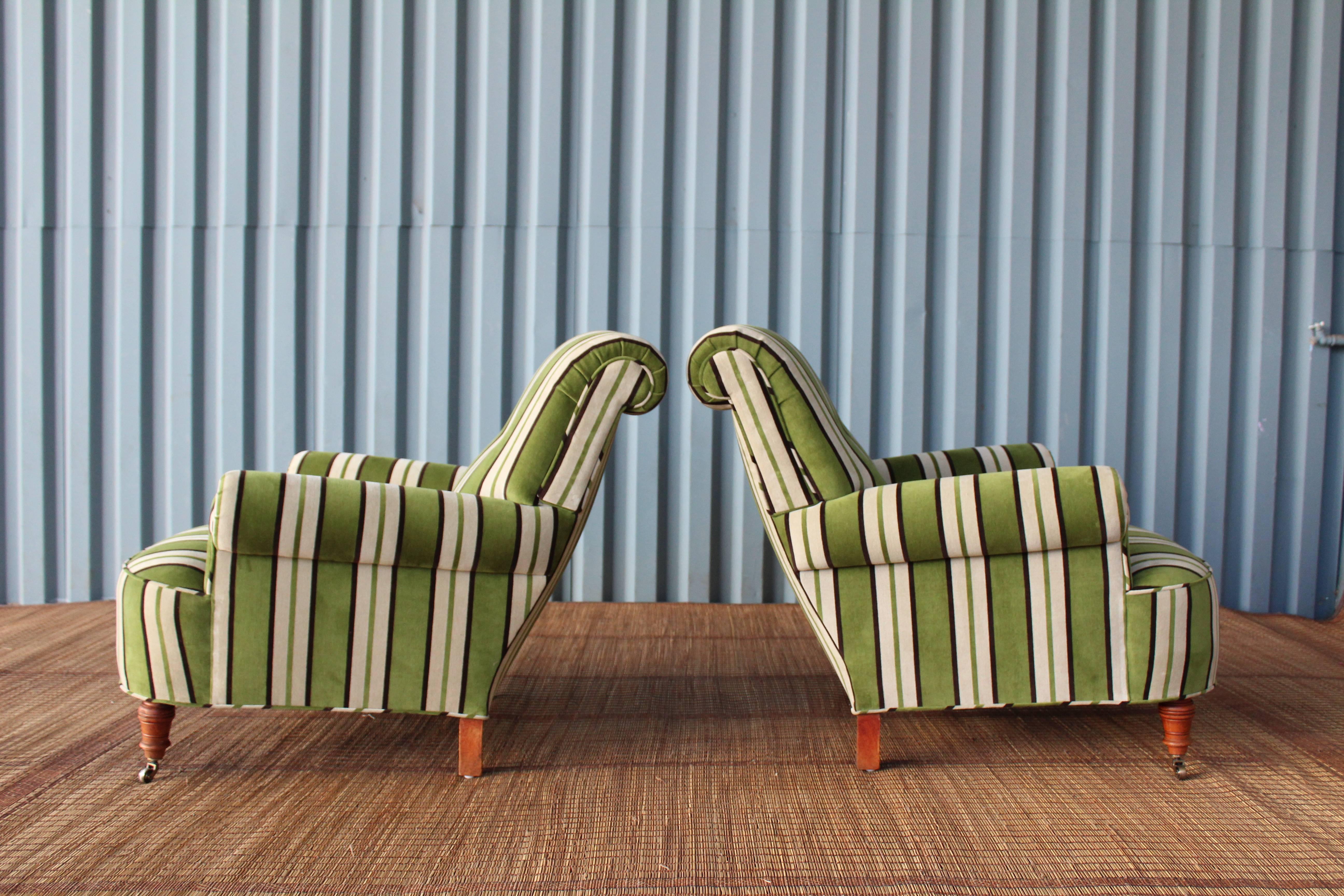 Pair of 1940s Velvet Striped Armchairs In Excellent Condition In Los Angeles, CA