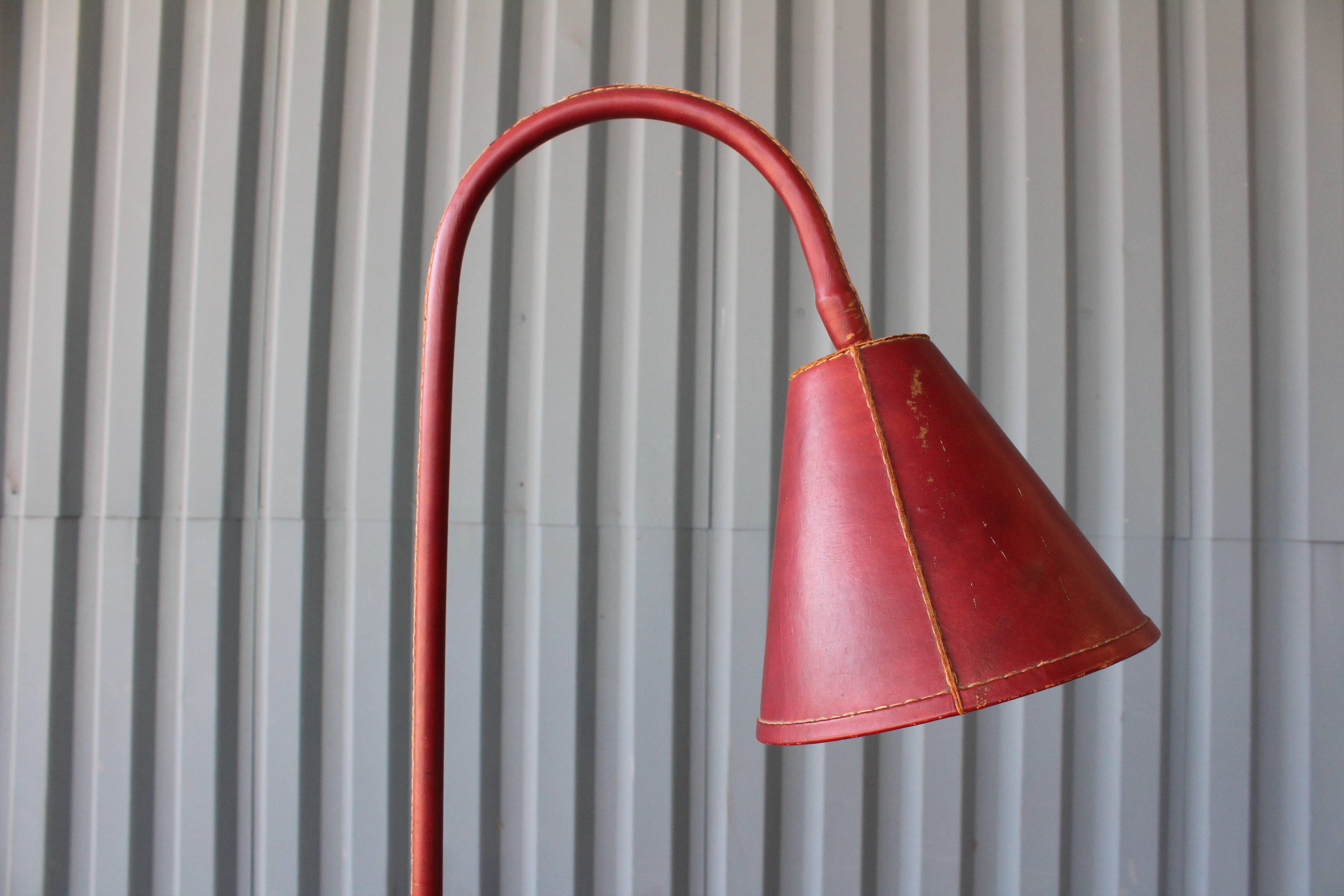 French Jacques Adnet Leather Wrapped Floor Lamp