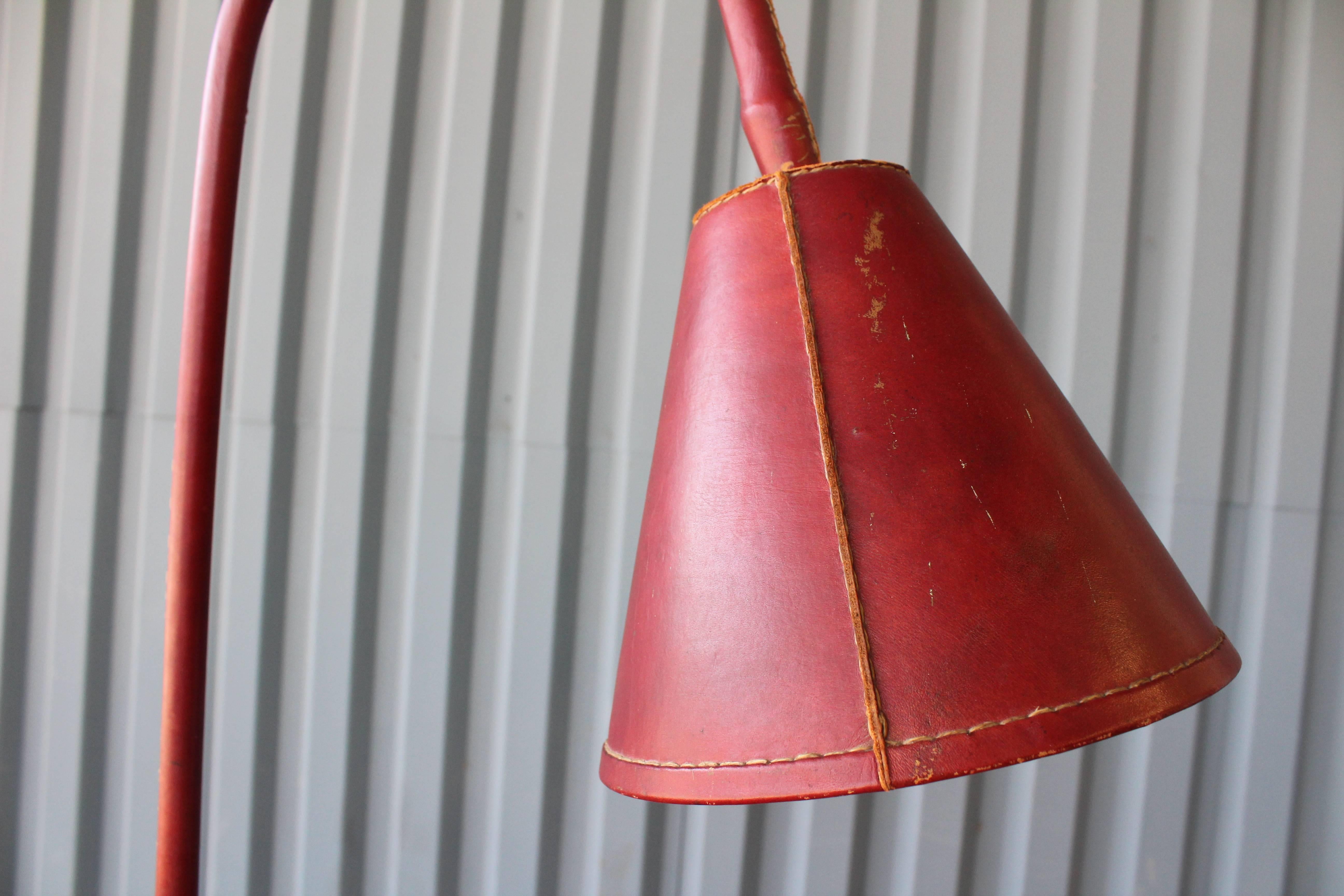 Mid-20th Century Jacques Adnet Leather Wrapped Floor Lamp