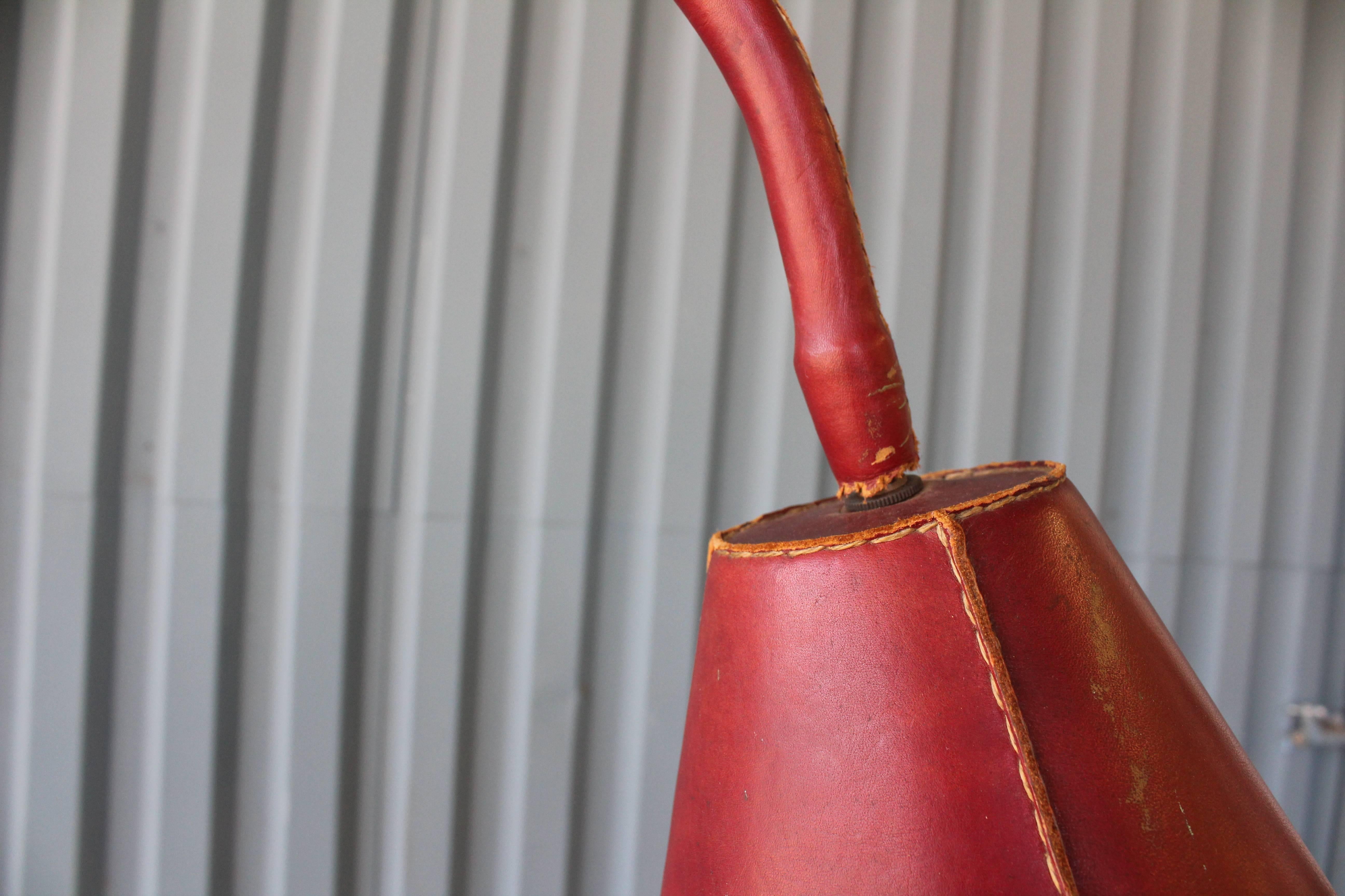 Jacques Adnet Leather Wrapped Floor Lamp In Good Condition In Los Angeles, CA