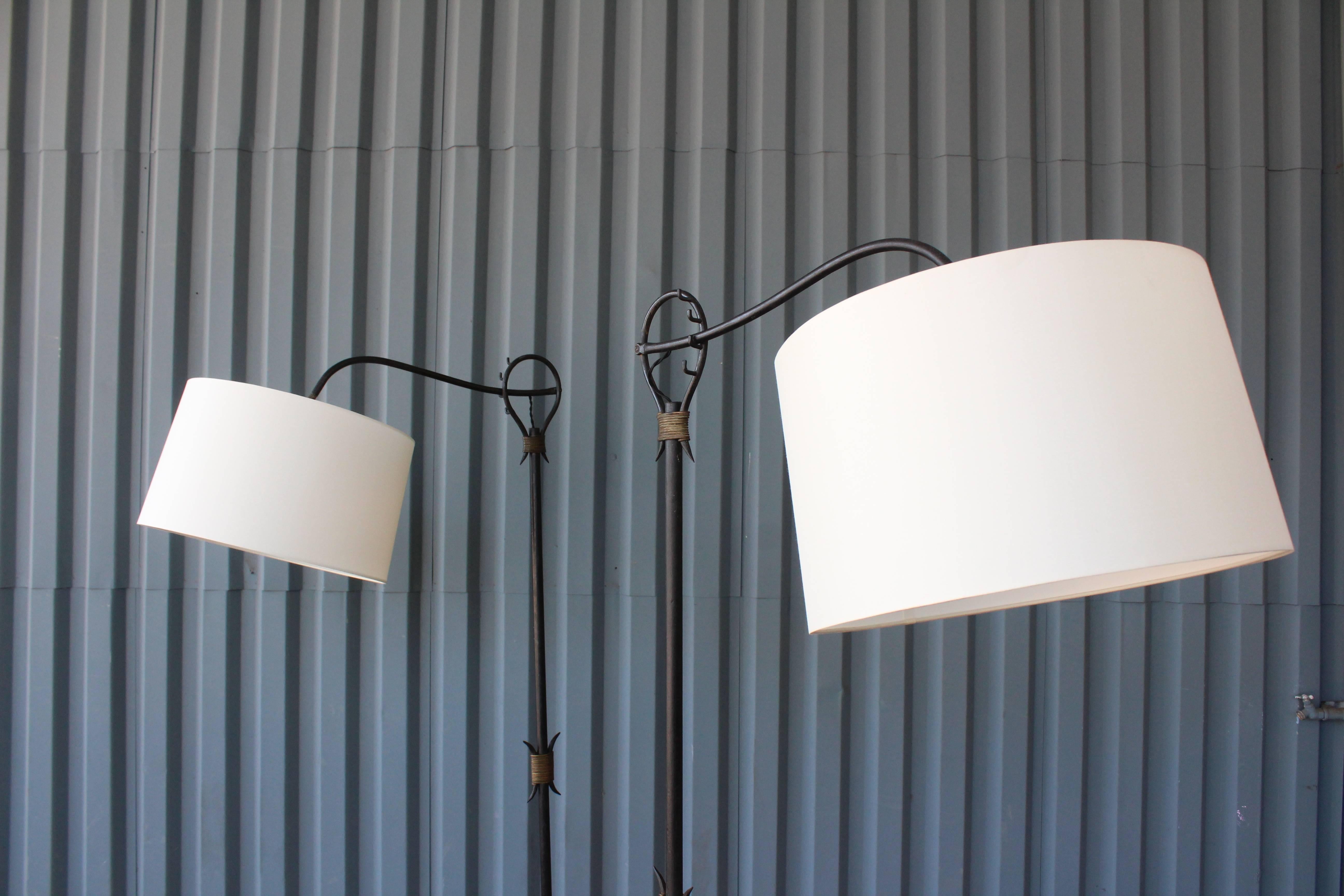 1950s Iron Floor Lamp in the Style of Jean Royère, Pair Available 3