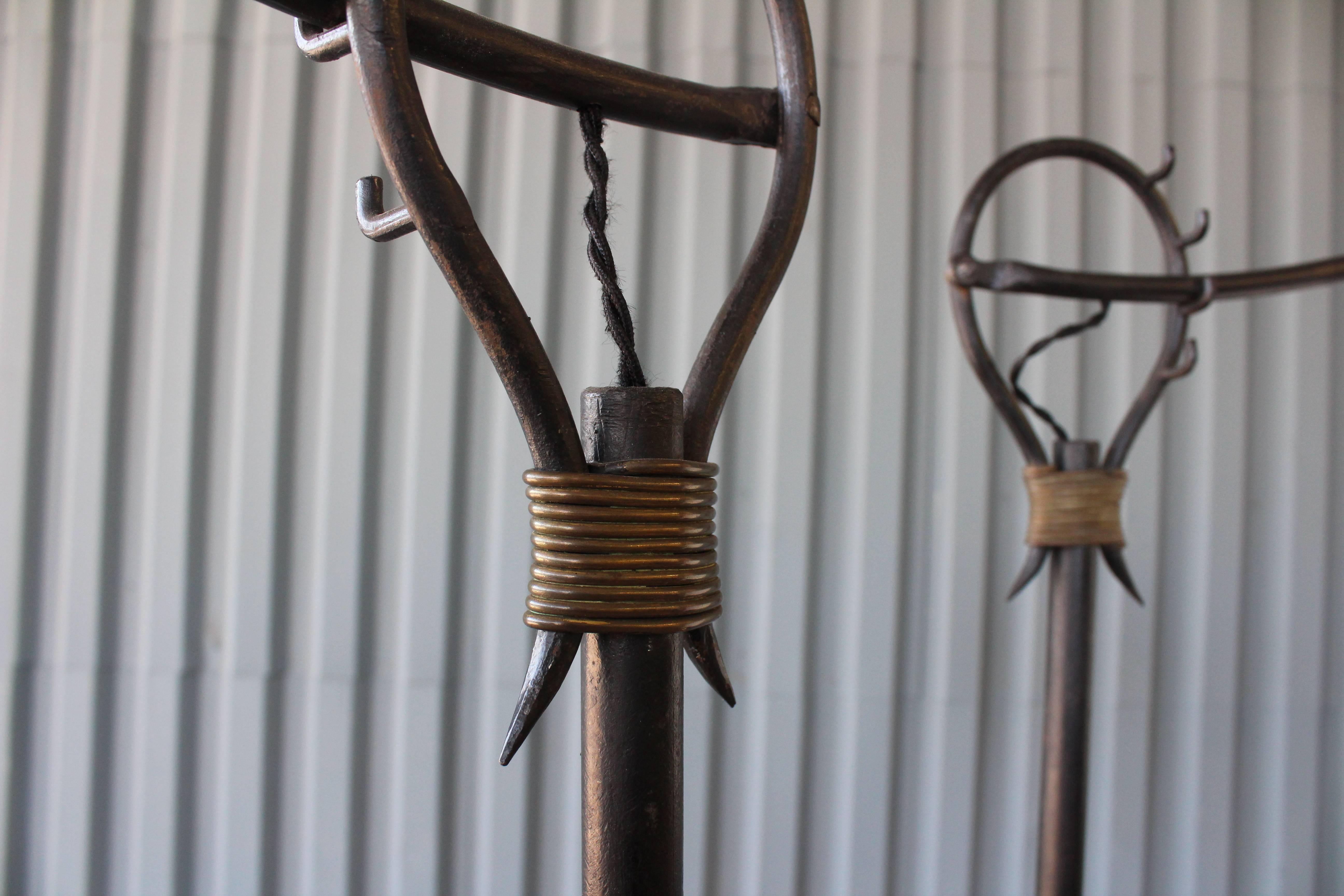 French 1950s Iron Floor Lamp in the Style of Jean Royère, Pair Available