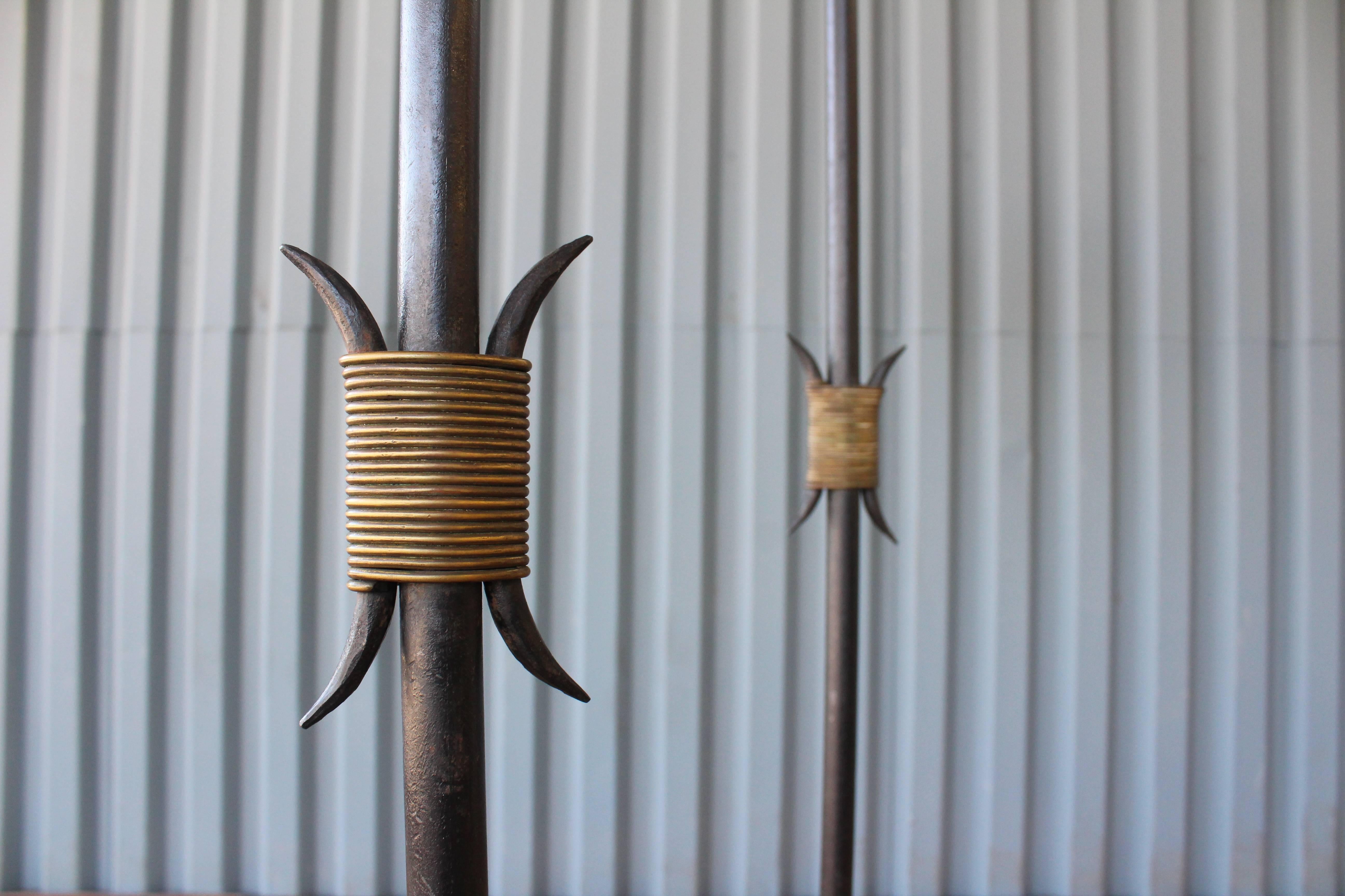 1950s Iron Floor Lamp in the Style of Jean Royère, Pair Available In Excellent Condition In Los Angeles, CA