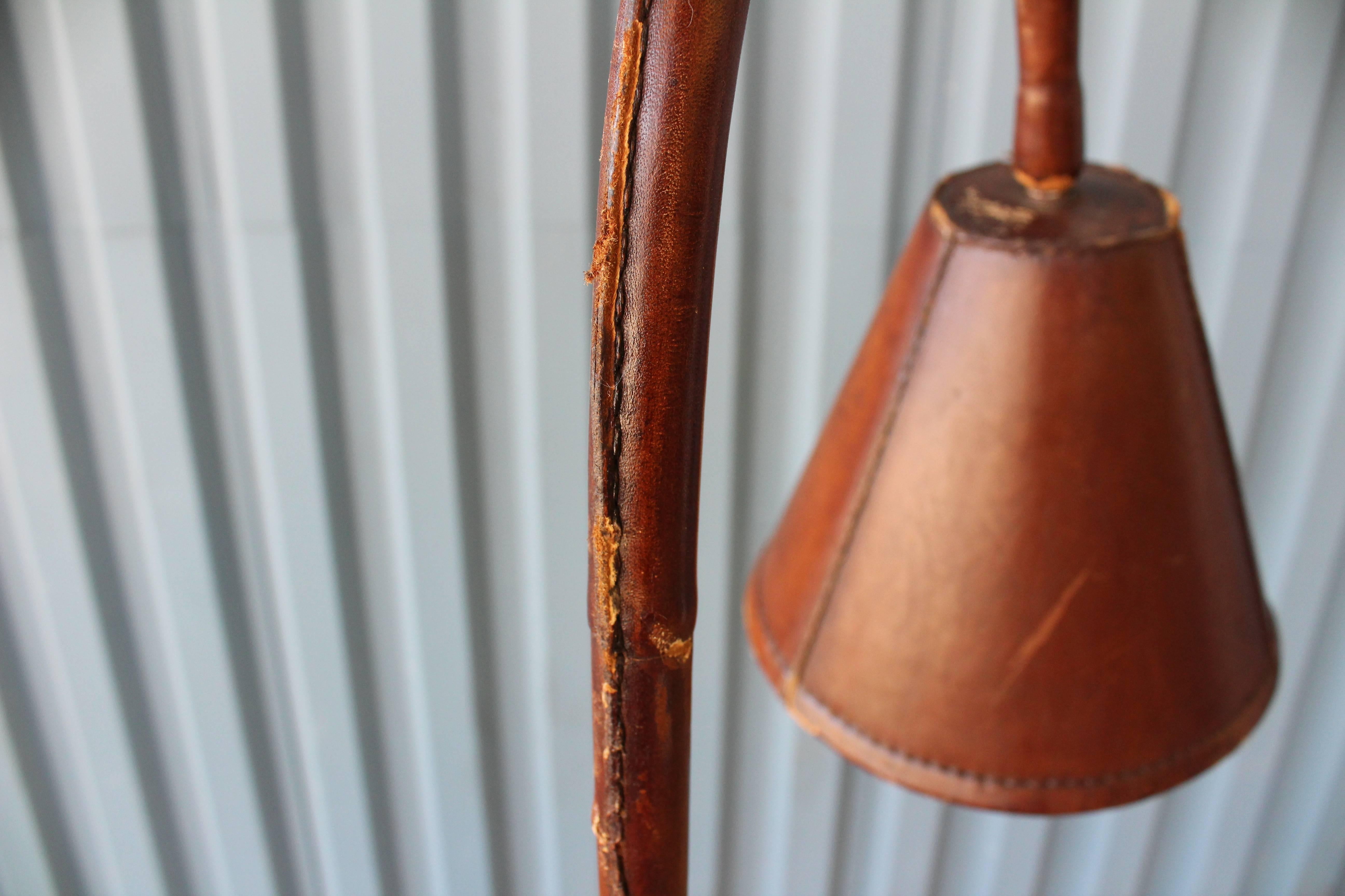 Leather Wrapped Floor Lamp by Valenti, Spain In Fair Condition In Los Angeles, CA
