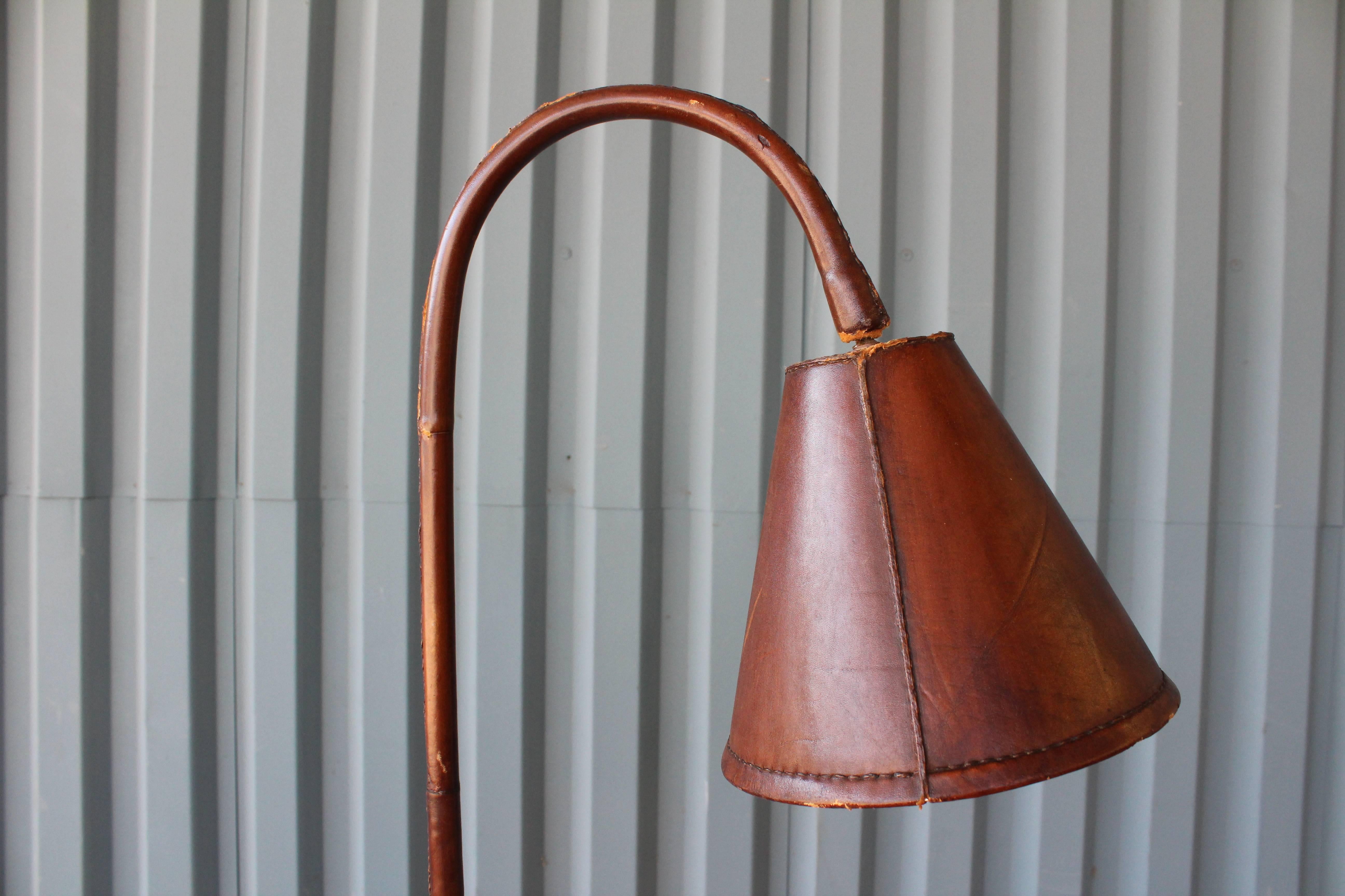 Mid-Century Modern Leather Wrapped Floor Lamp by Valenti, Spain