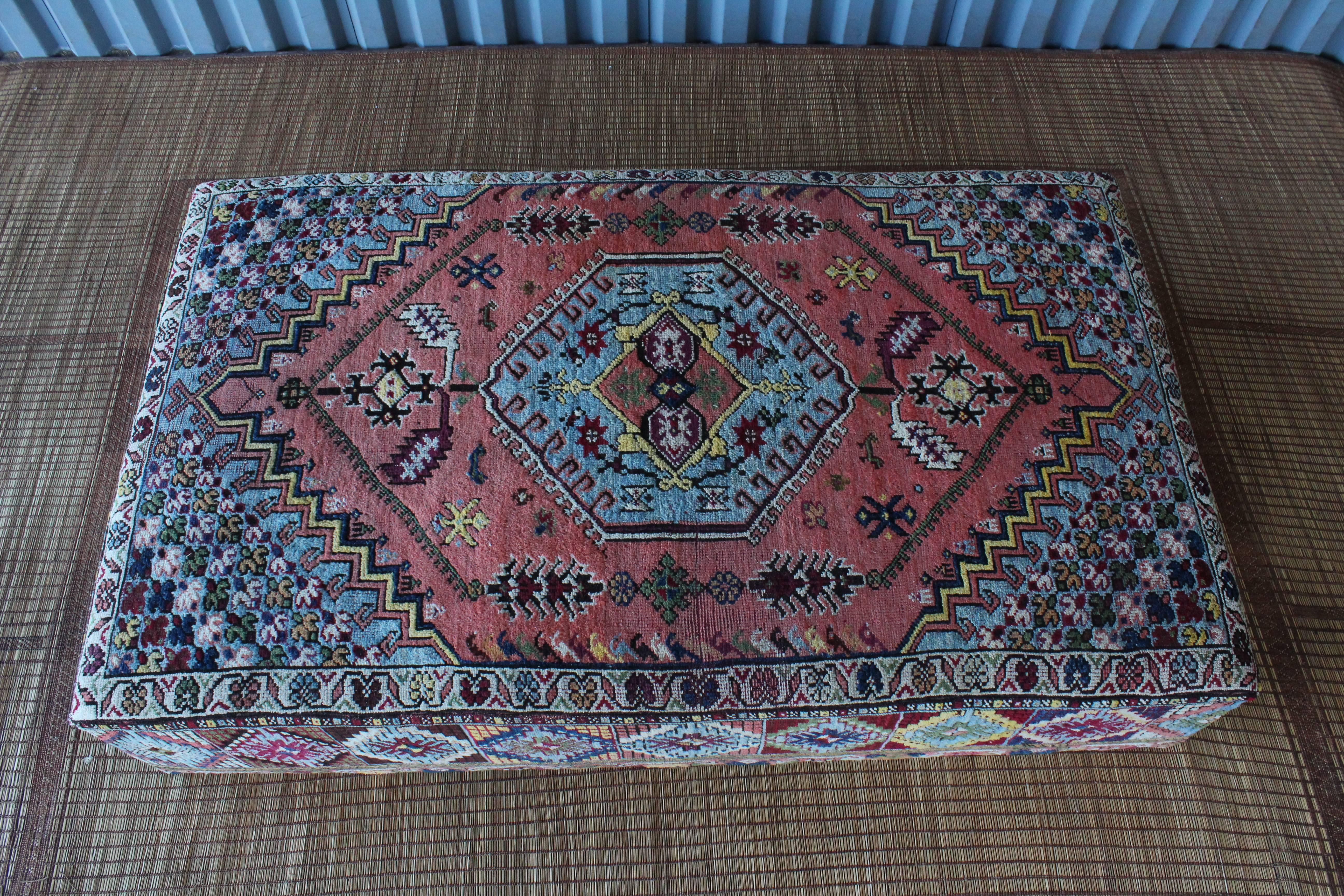 Custom-Made Ottoman Upholstered in a Vintage Turkish Rug In Excellent Condition In Los Angeles, CA