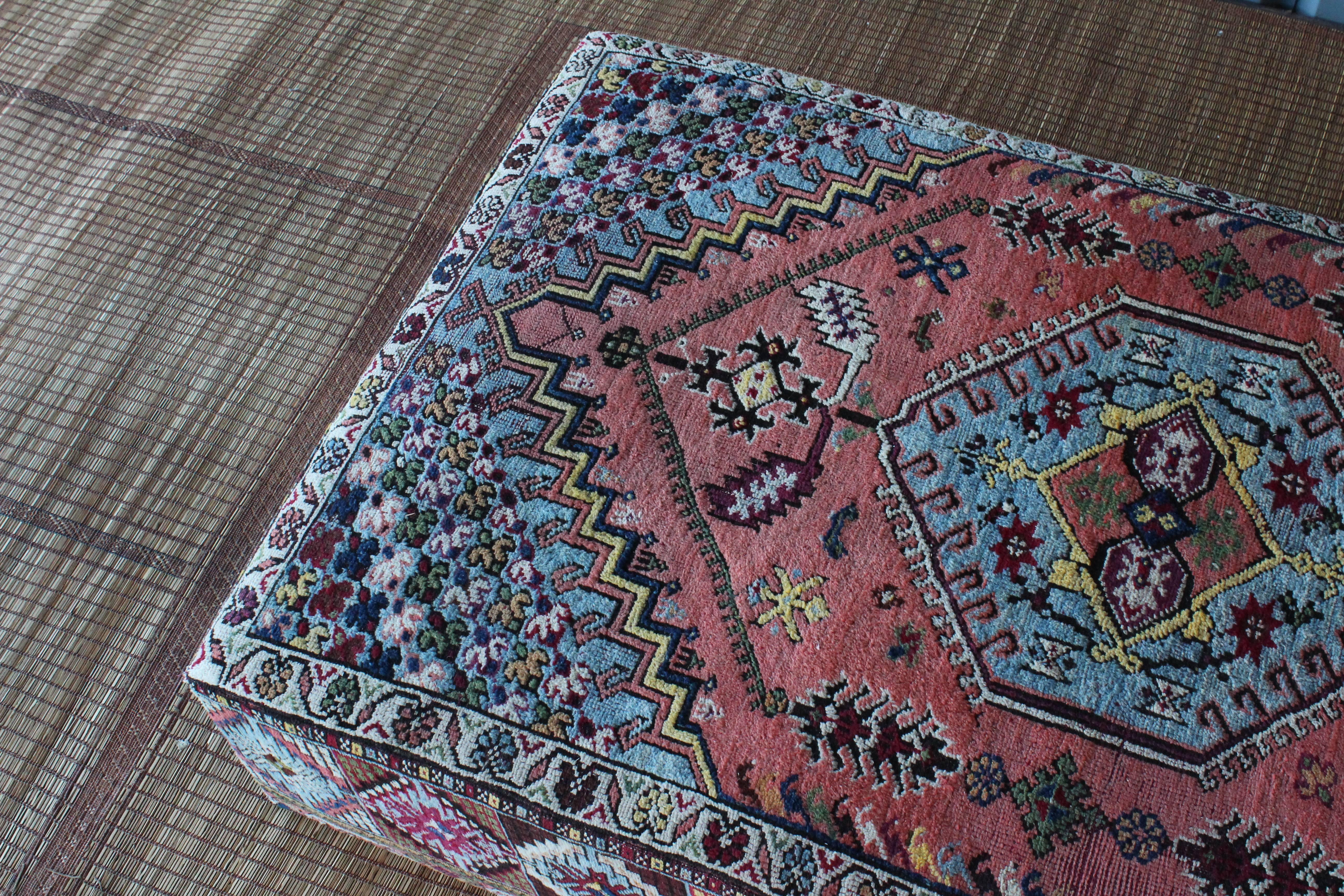 Contemporary Custom-Made Ottoman Upholstered in a Vintage Turkish Rug