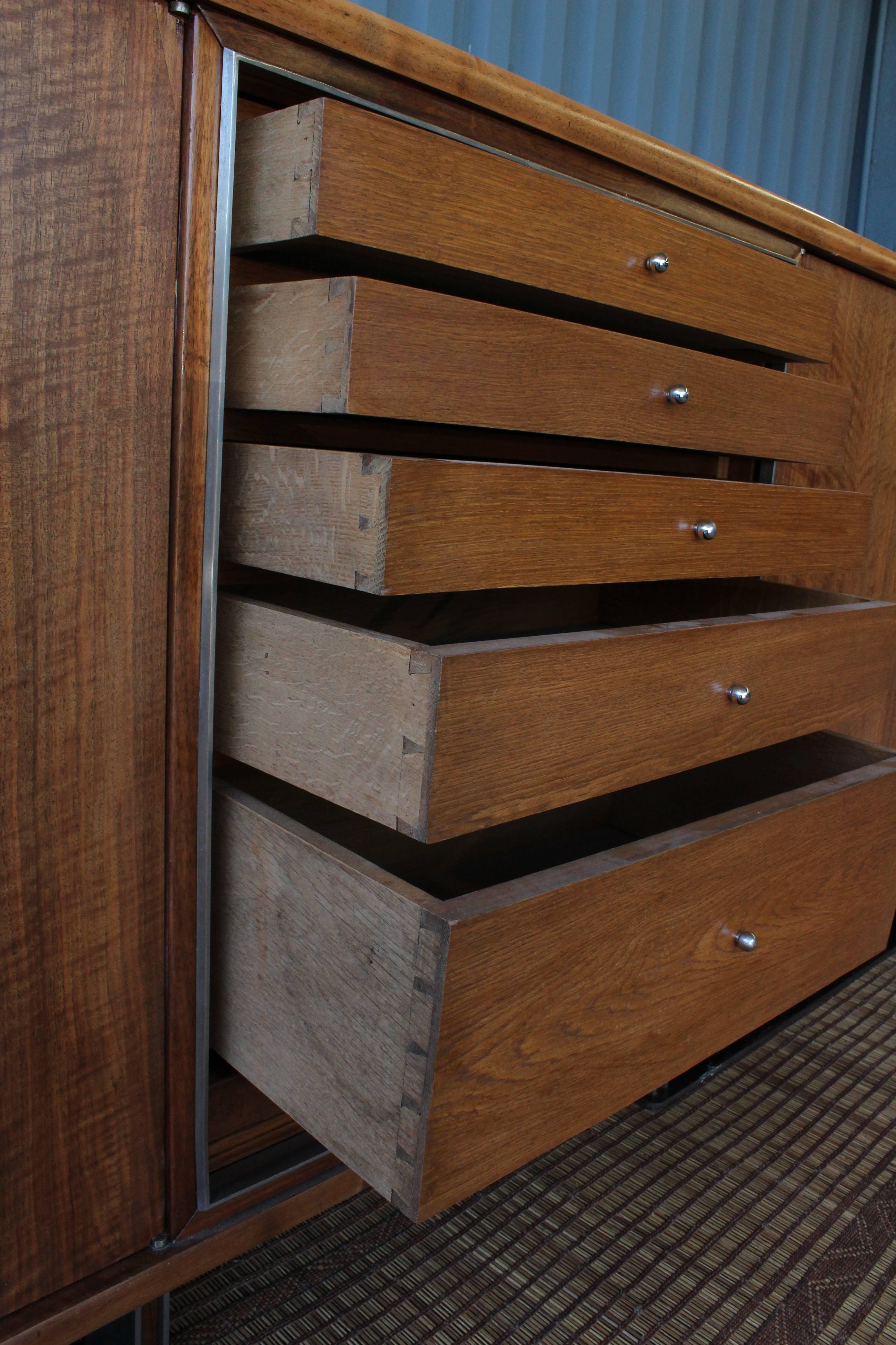 Paul Dupré-Lafon Walnut, Iron and Nickel Tambour Front Cabinet In Excellent Condition In Los Angeles, CA