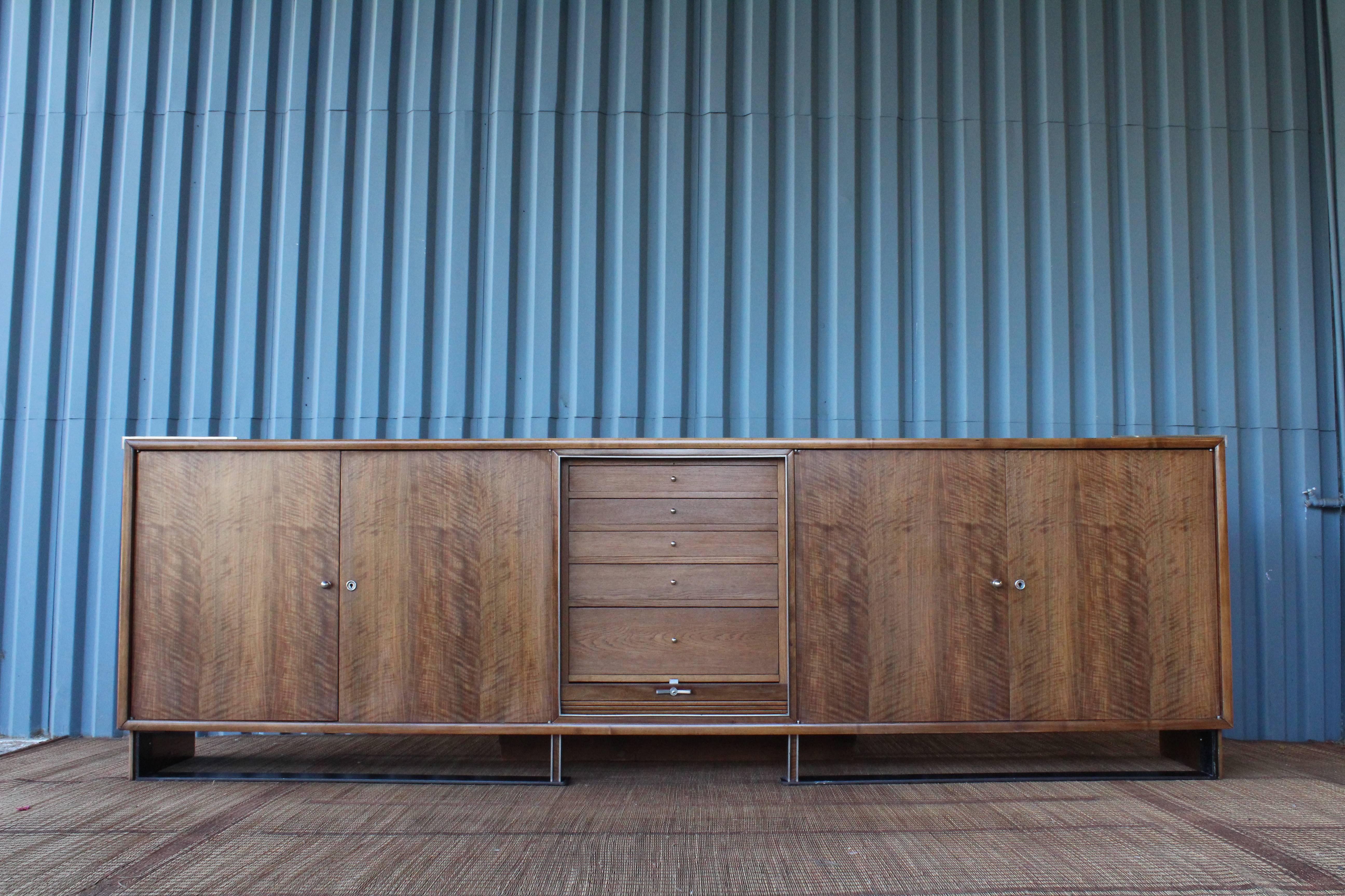 Paul Dupré-Lafon Walnut, Iron and Nickel Tambour Front Cabinet 4