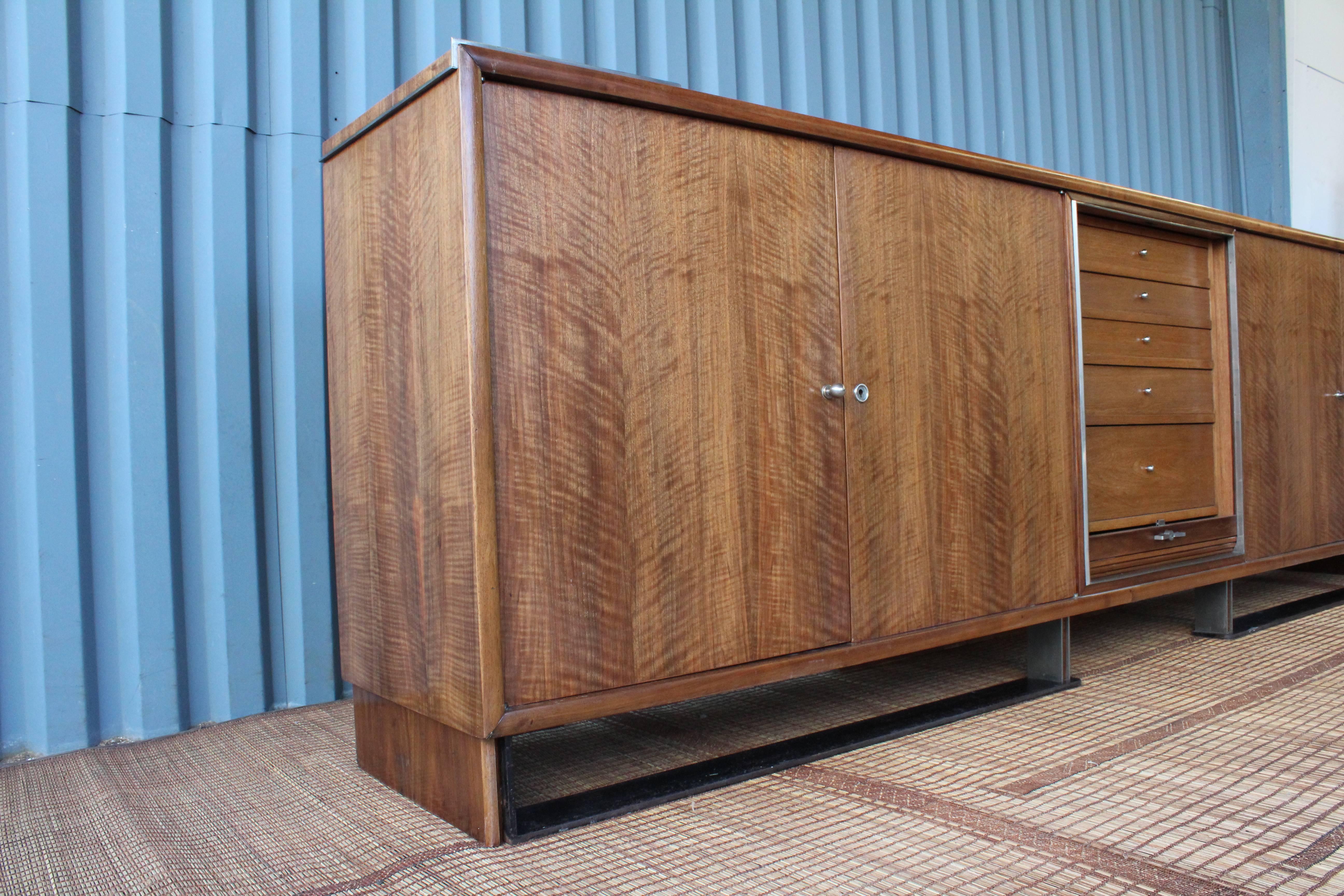 Paul Dupré-Lafon Walnut, Iron and Nickel Tambour Front Cabinet 3
