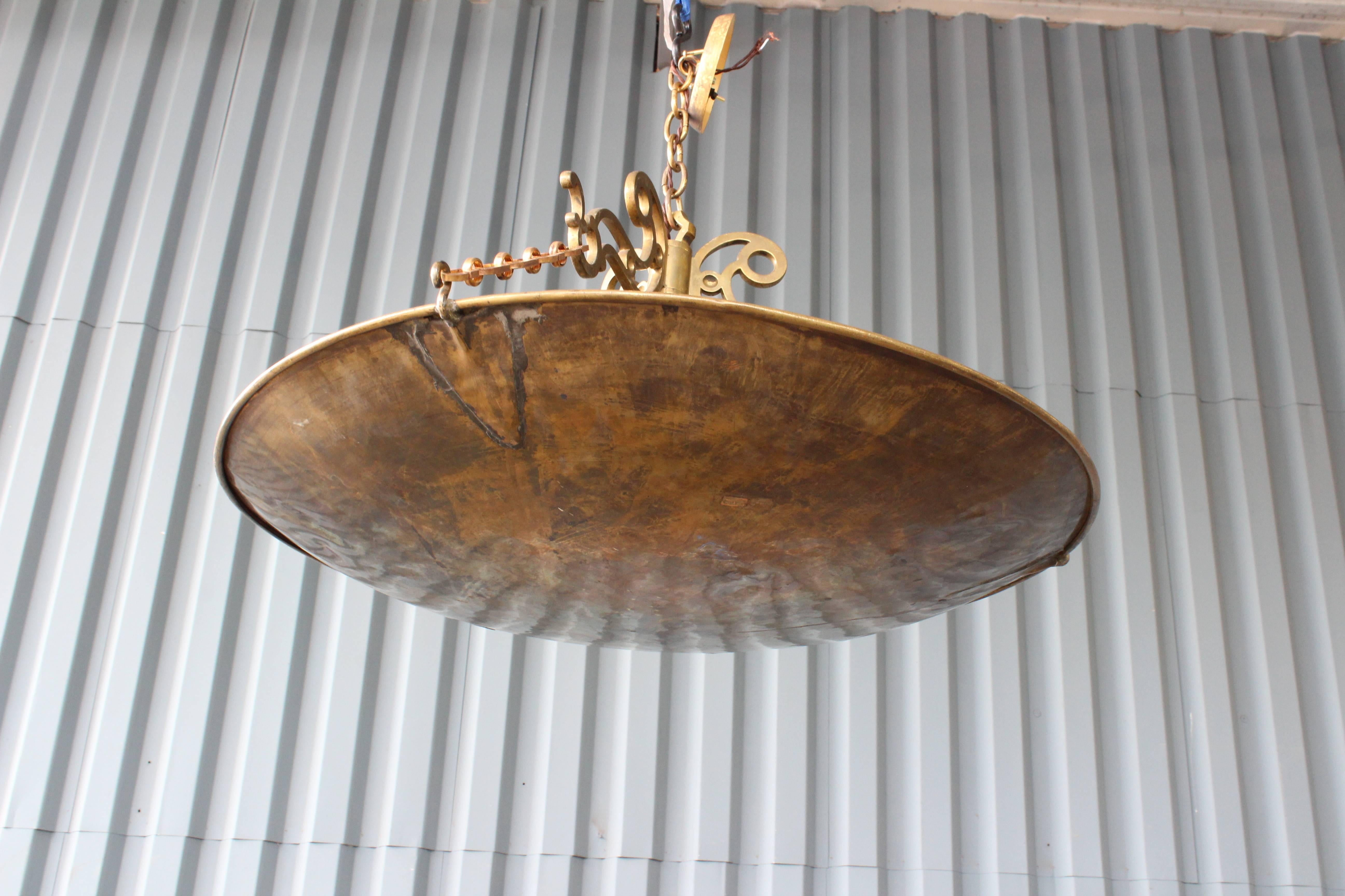 Antique Brass Pendant Light In Excellent Condition In Los Angeles, CA