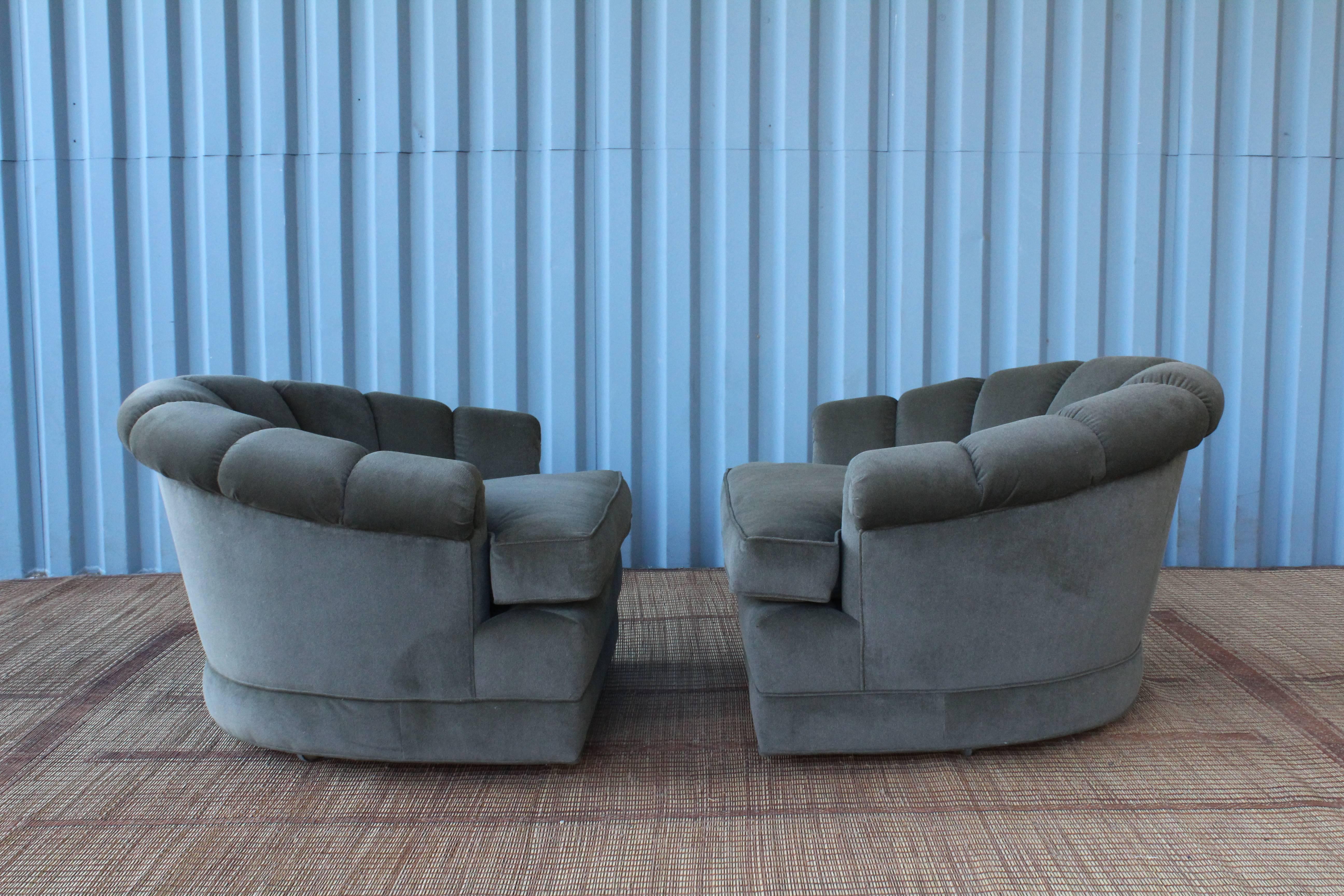 American Pair of 1970s Barrel Back Tub Chairs on Rolling Casters