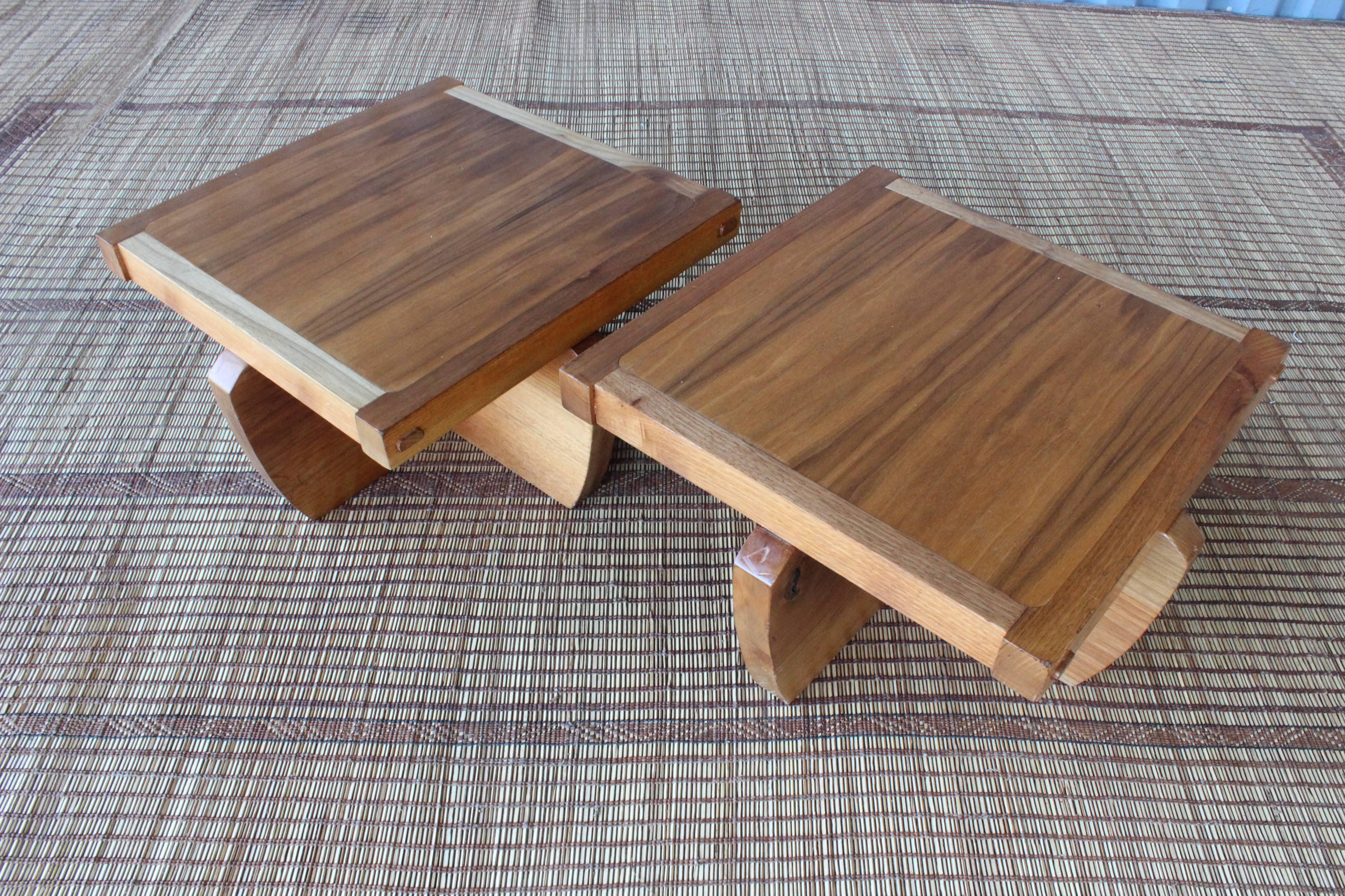 Walnut Pair of Stools in the Manner of George Nakashima