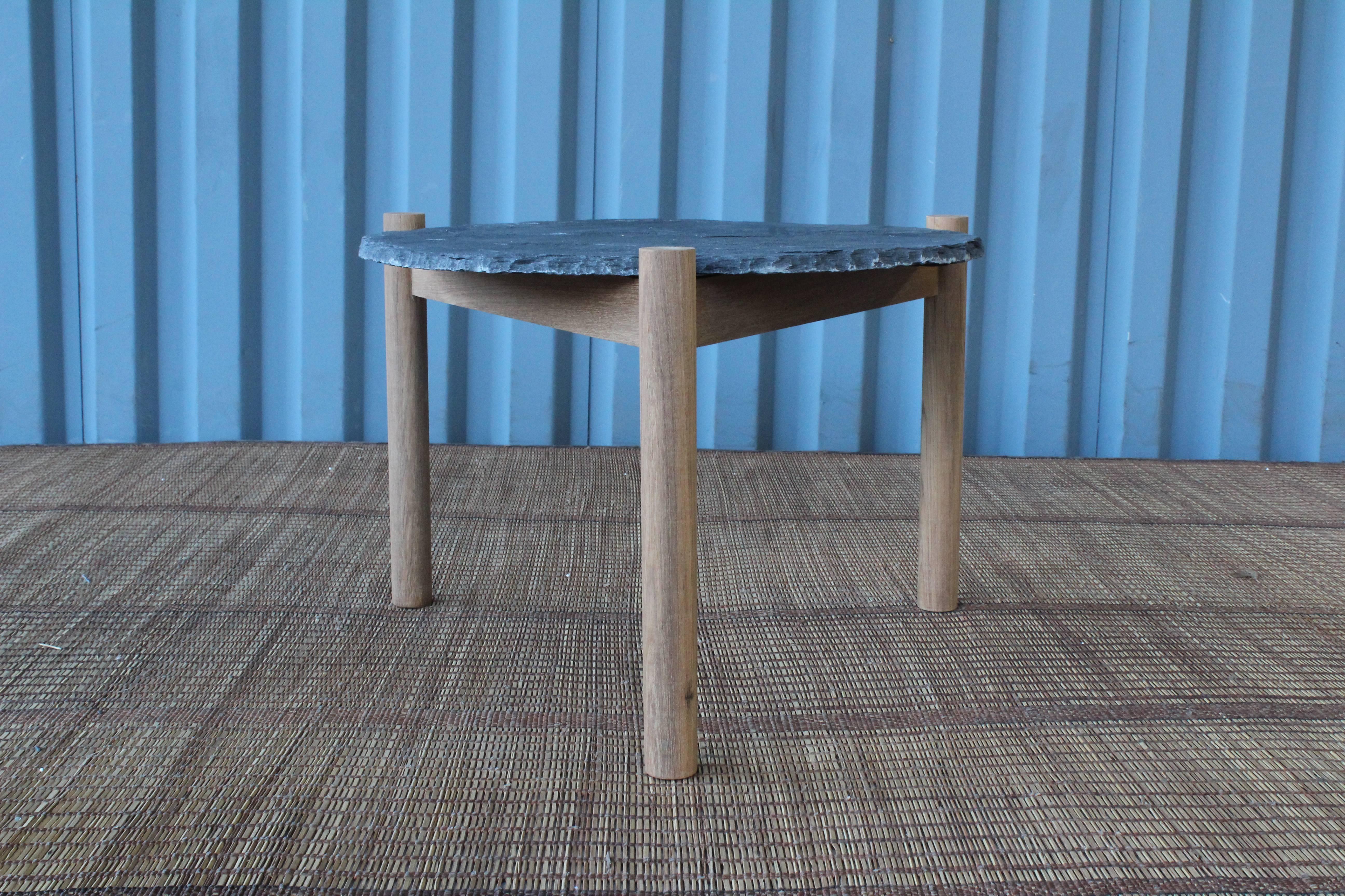 Slate Top Table with Teak Base, in the Style of Pierre Jeanneret In Excellent Condition In Los Angeles, CA