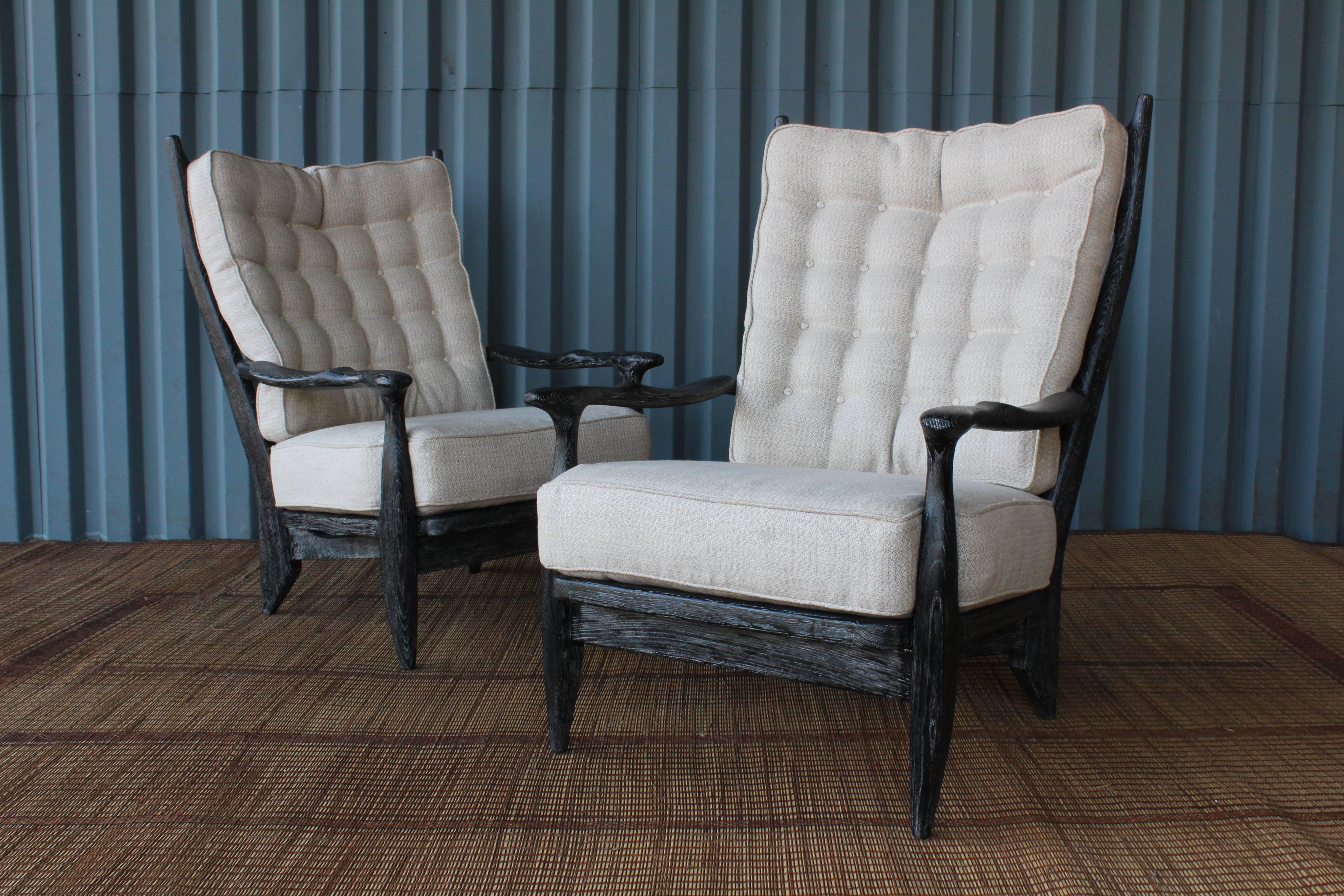 Ebonized Pair of Guillerme et Chambron Black Cerused Oak 'Edouard' Chairs