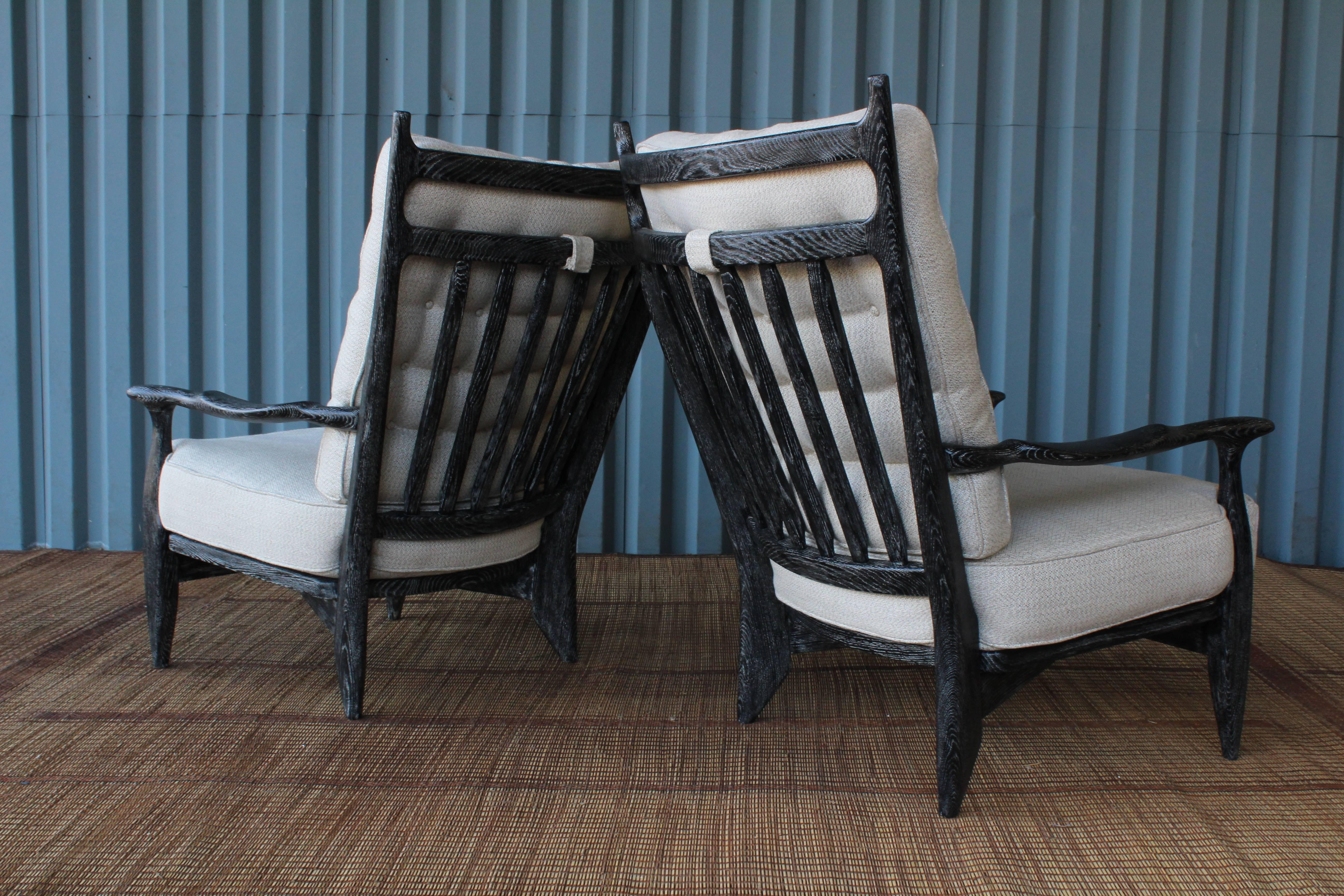 Pair of Guillerme et Chambron Black Cerused Oak 'Edouard' Chairs 2