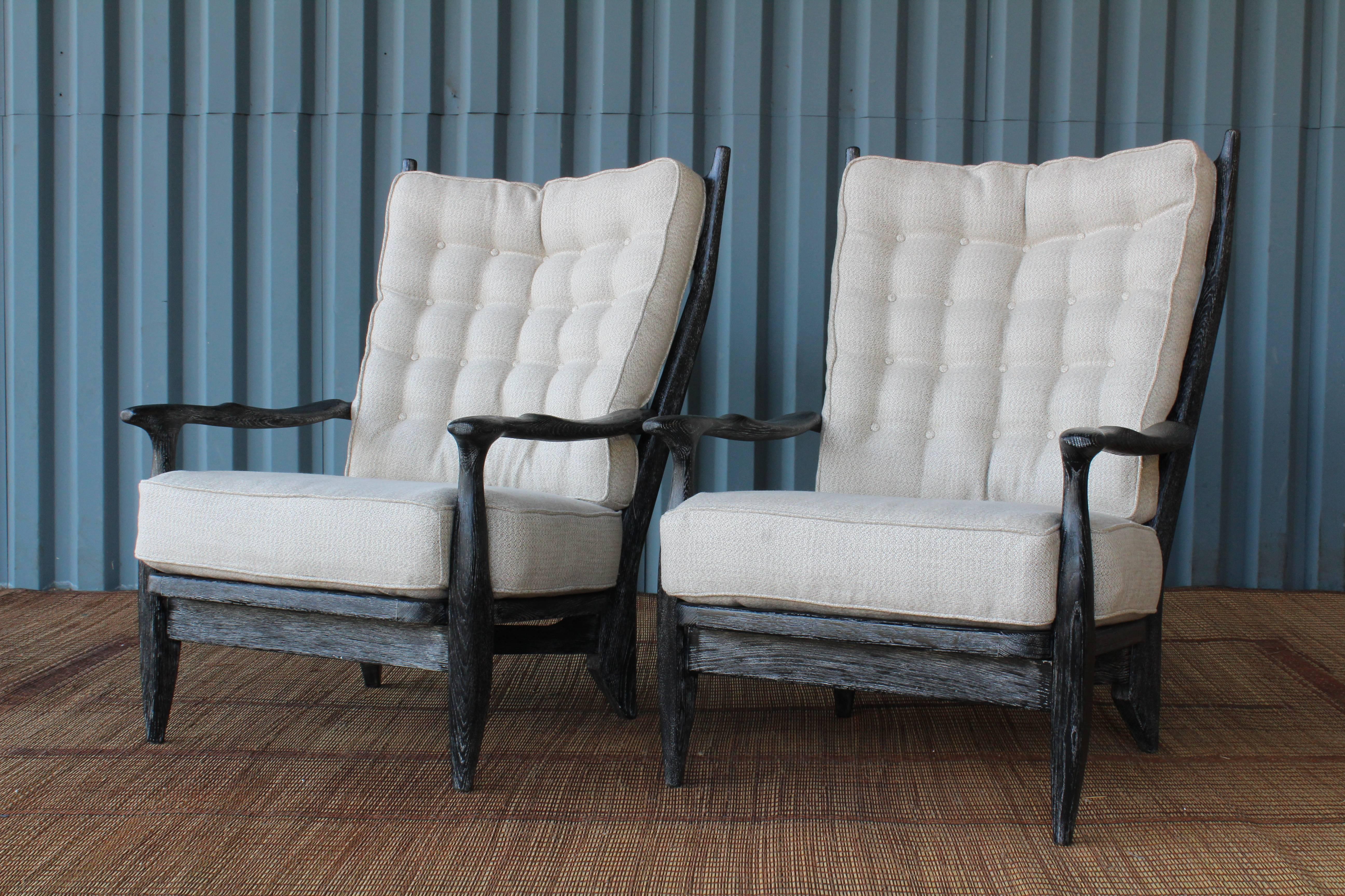 Mid-Century Modern Pair of Guillerme et Chambron Black Cerused Oak 'Edouard' Chairs