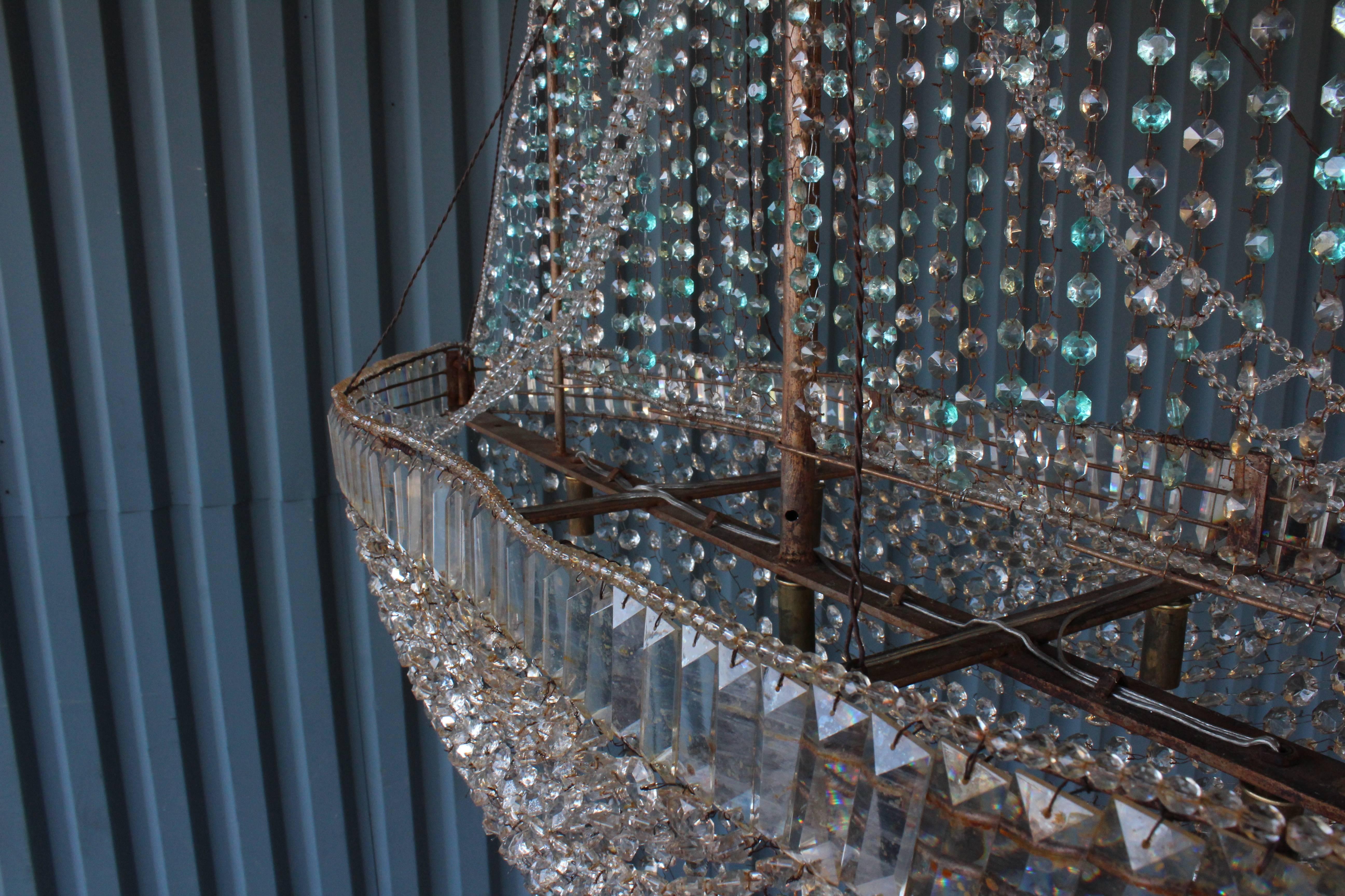 Glass Vintage Crystal Ship Chandelier, Spain, 1950s