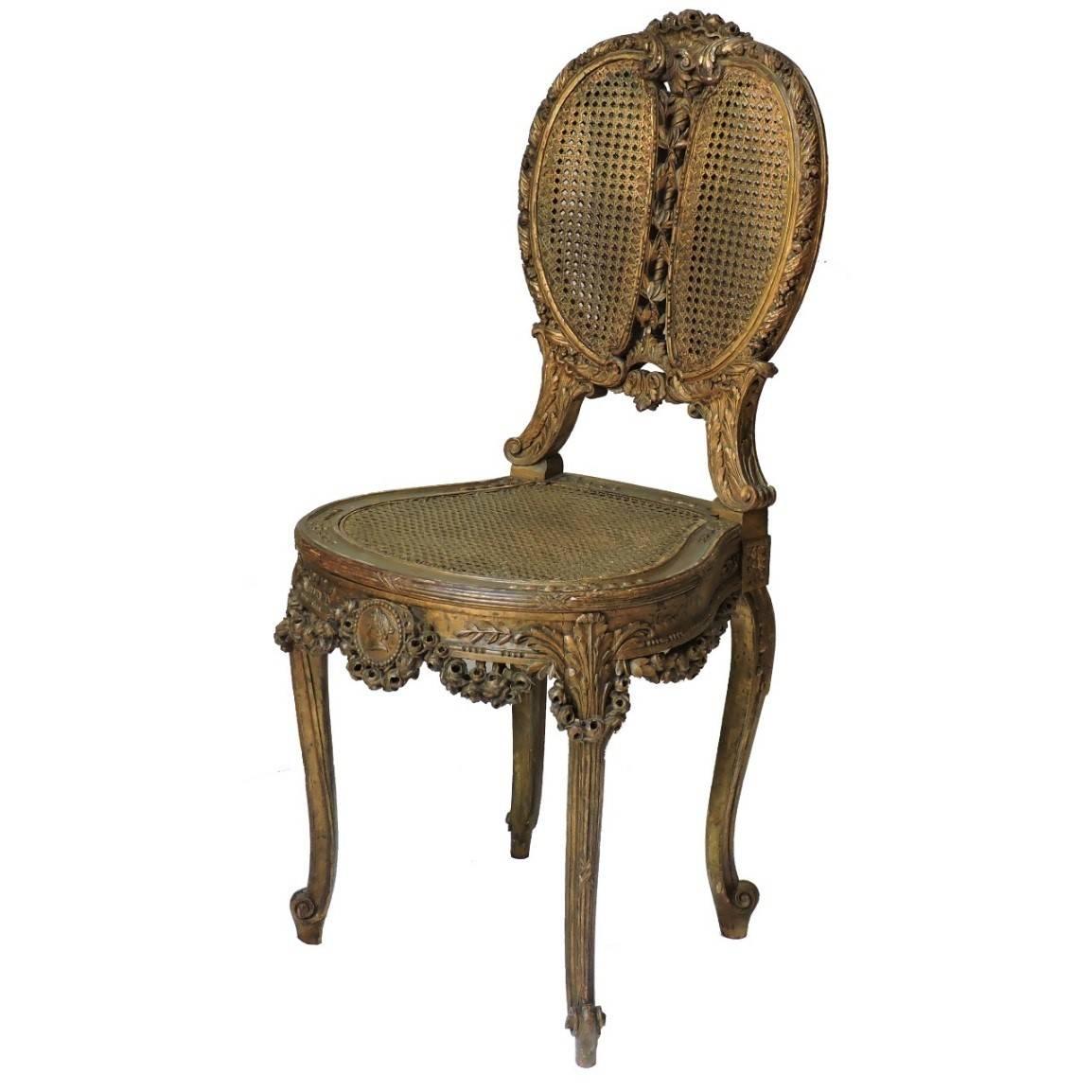 Rococo Giltwood Caned Chair For Sale