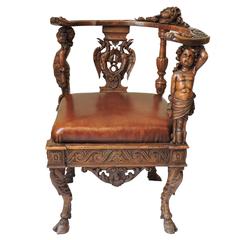 Italian Renaissance Revival Solid Oak Corner Chair