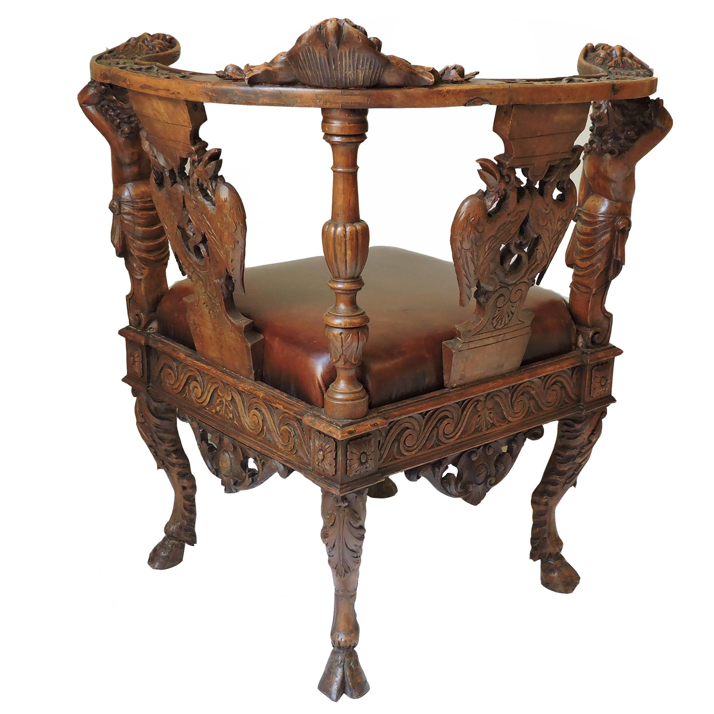 Italian Renaissance Revival Solid Oak Corner Chair For Sale at 1stDibs