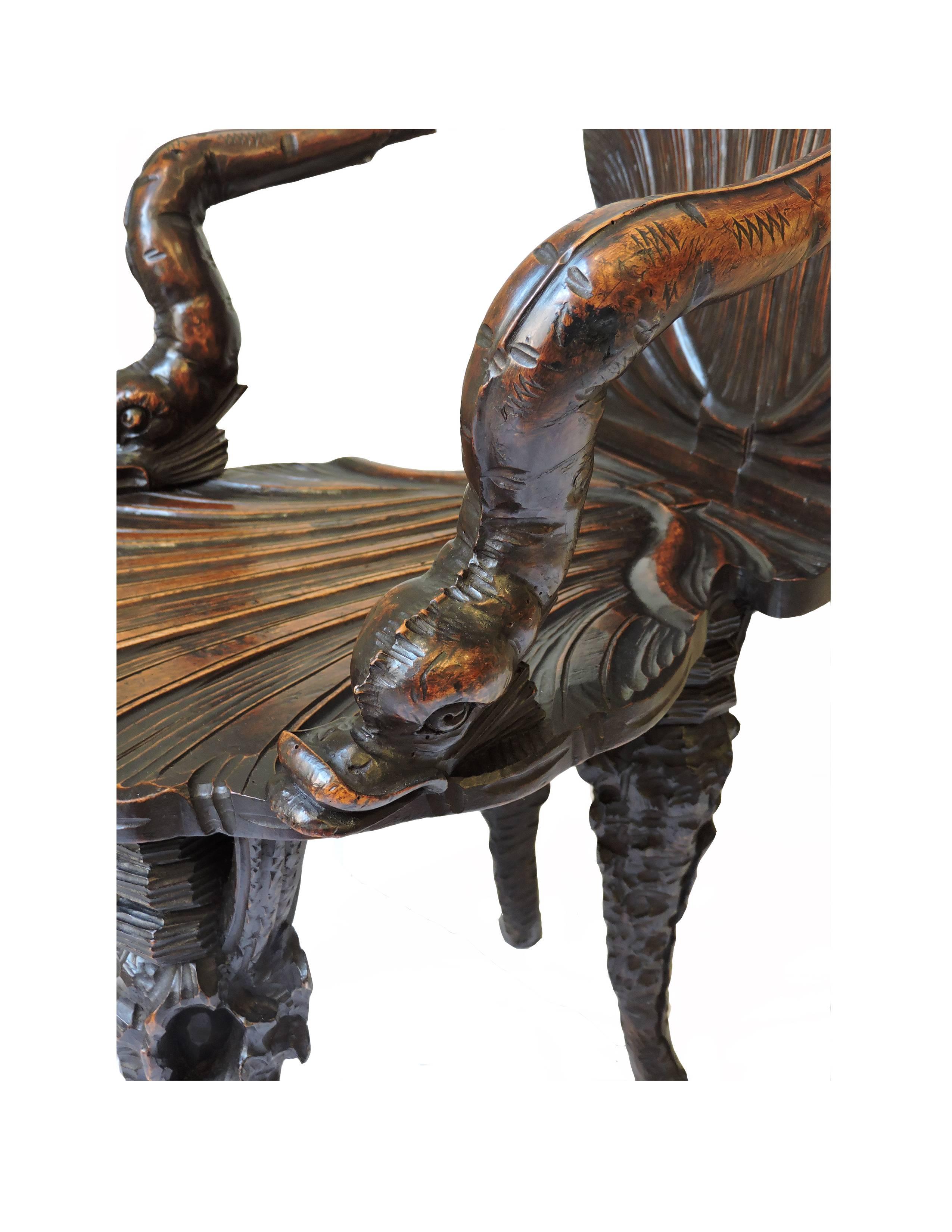Stained Carved Wood Italian Grotto Chair For Sale