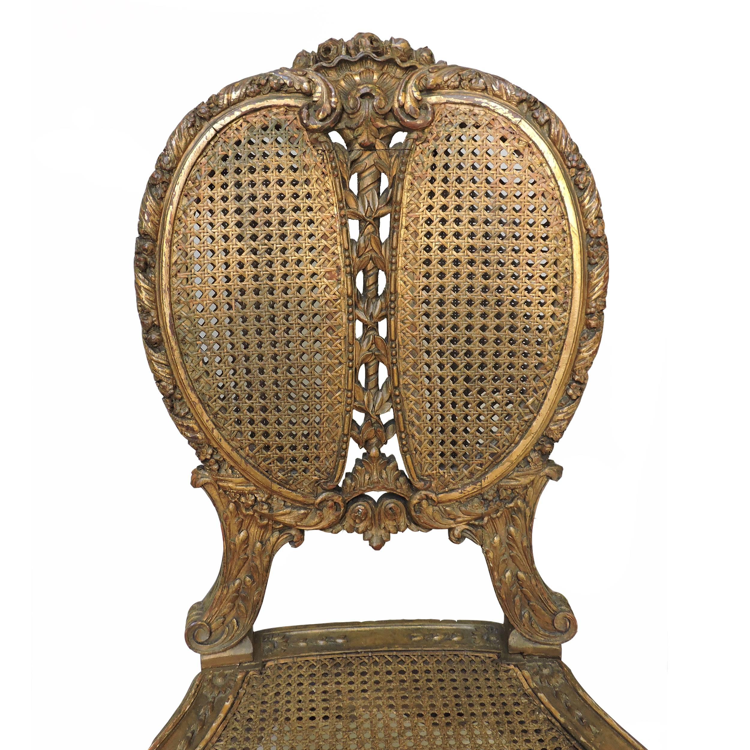 Rococo Giltwood Caned Chair In Good Condition For Sale In Baton Rouge, LA