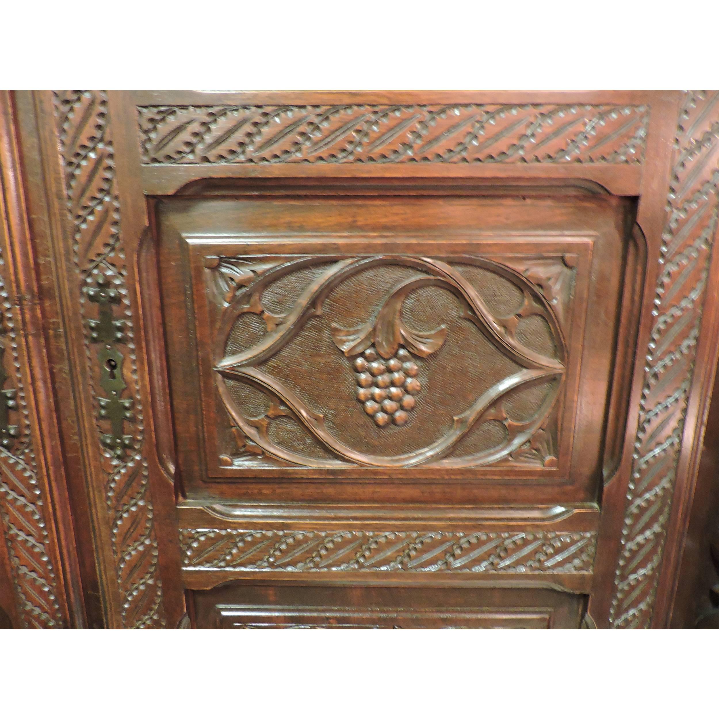 Wood Solid Walnut Gothic Style Armoire For Sale