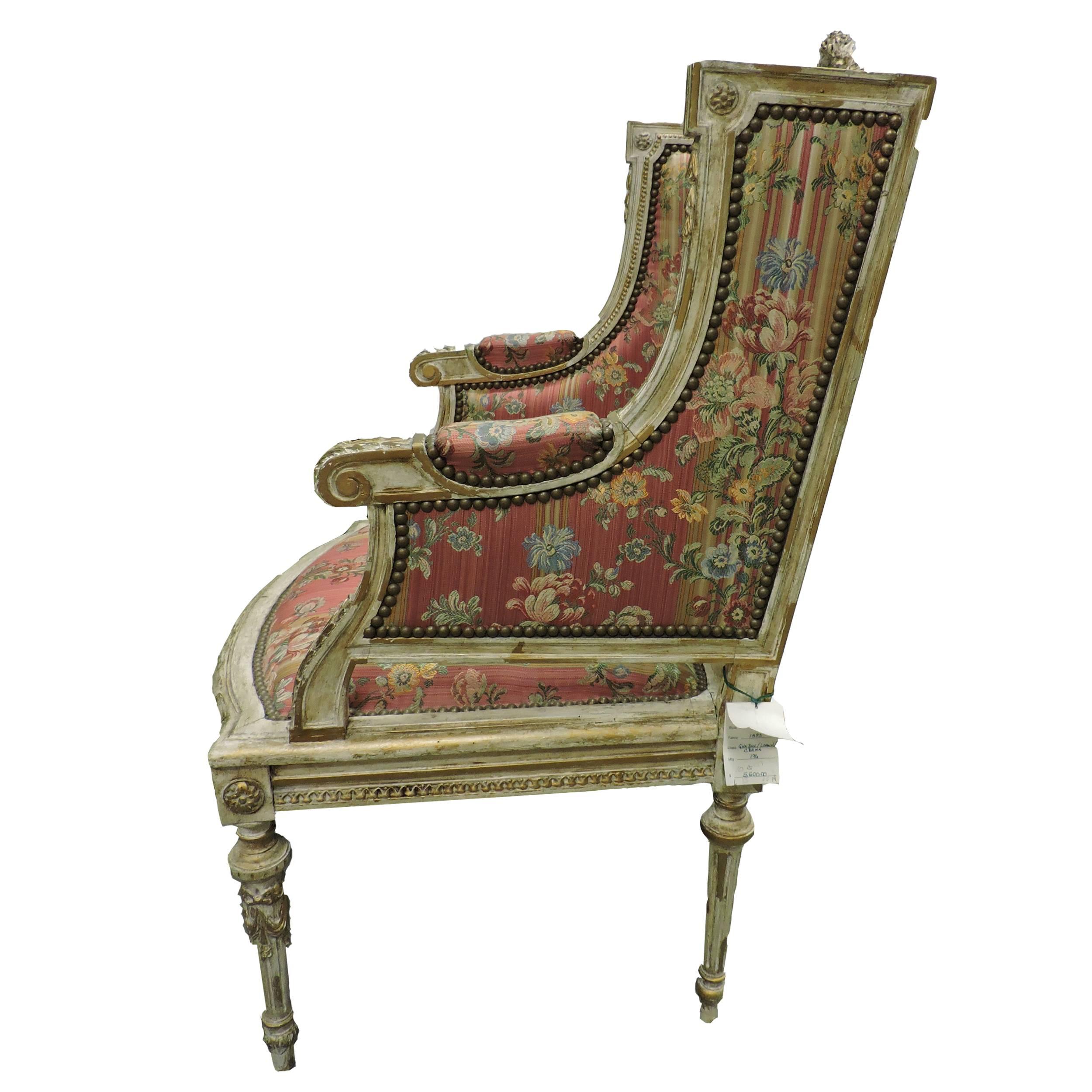 European Italian Louis XVI Wingback Chair For Sale