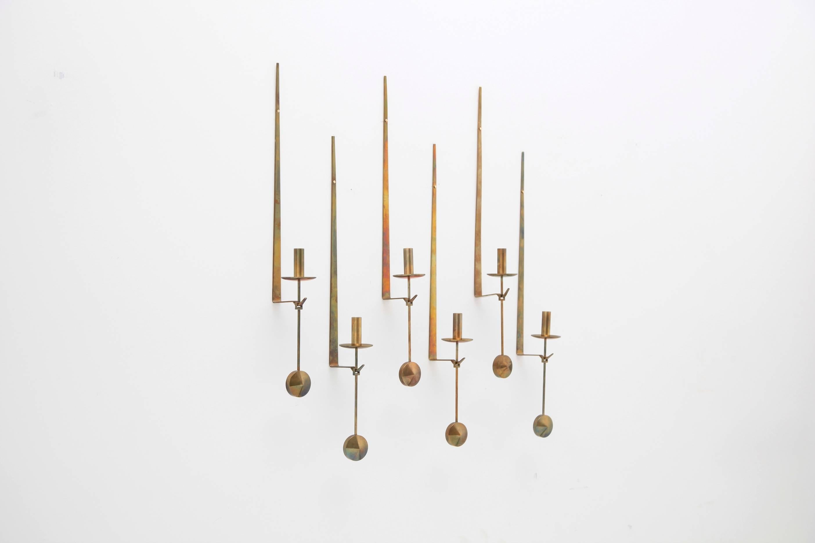 Set of 1960s Pierre Forsell Brass Candleholders, Skultuna, Sweden In Excellent Condition In London, GB