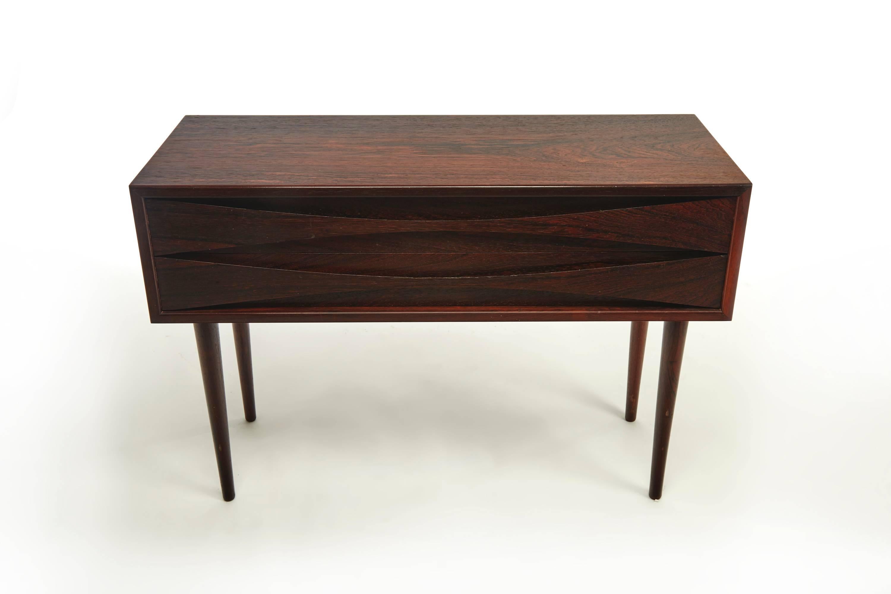 1960s rosewood Arne Vodder bedside table or nightstand, NC Mobler, Odense. Two drawers.  Ships worldwide.