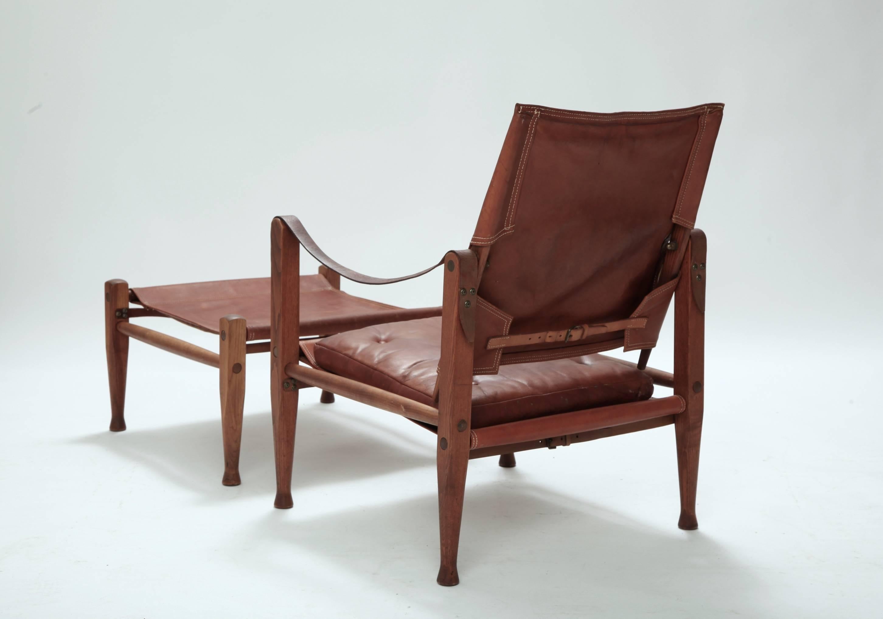 Danish Kaare Klint Safari Chair and Ottoman, Rud Rasmussen, Denmark (free shipping)