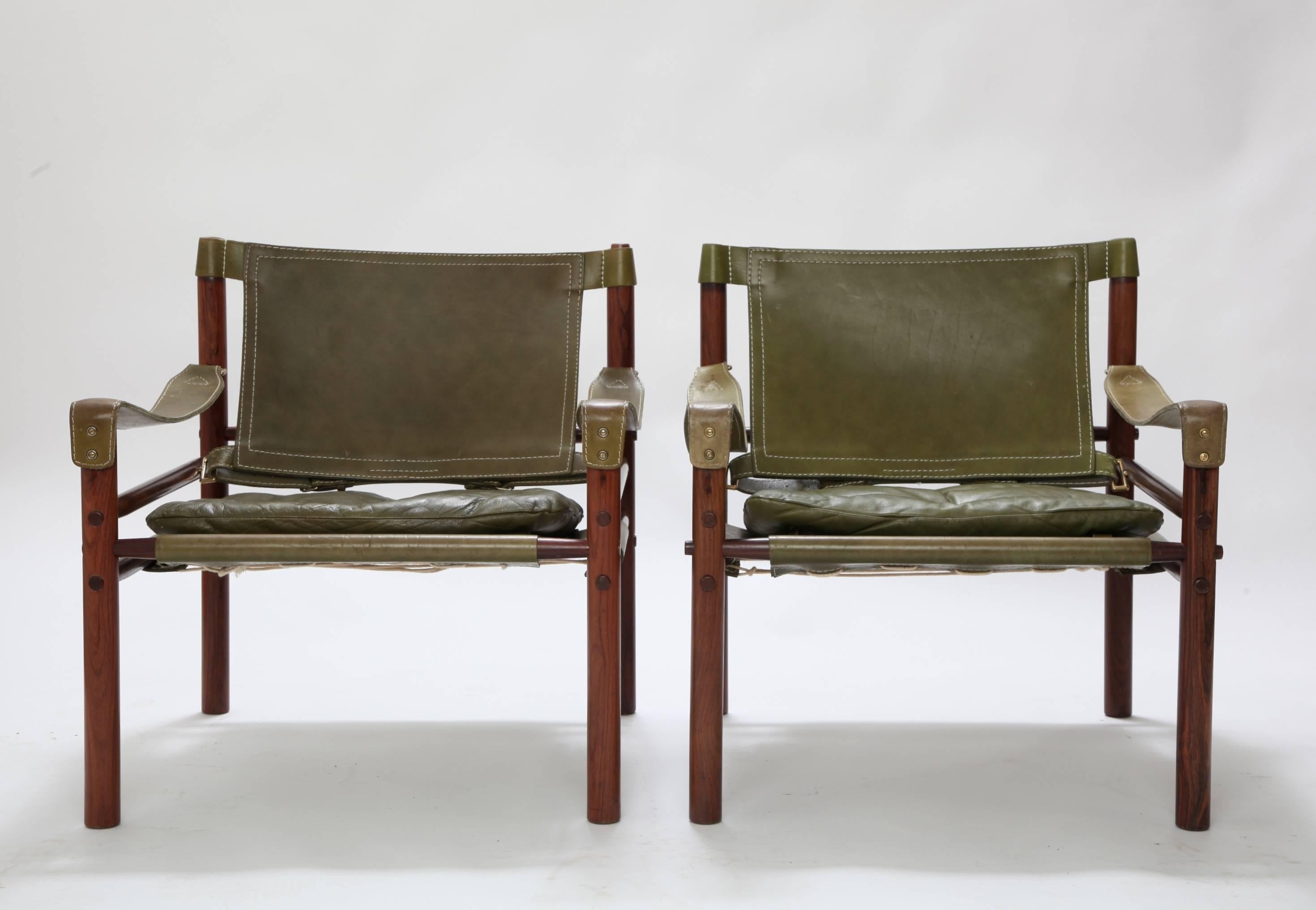Mid-20th Century Pair of Arne Norell Rosewood Safari Sirocco Chairs with Detachable Table 