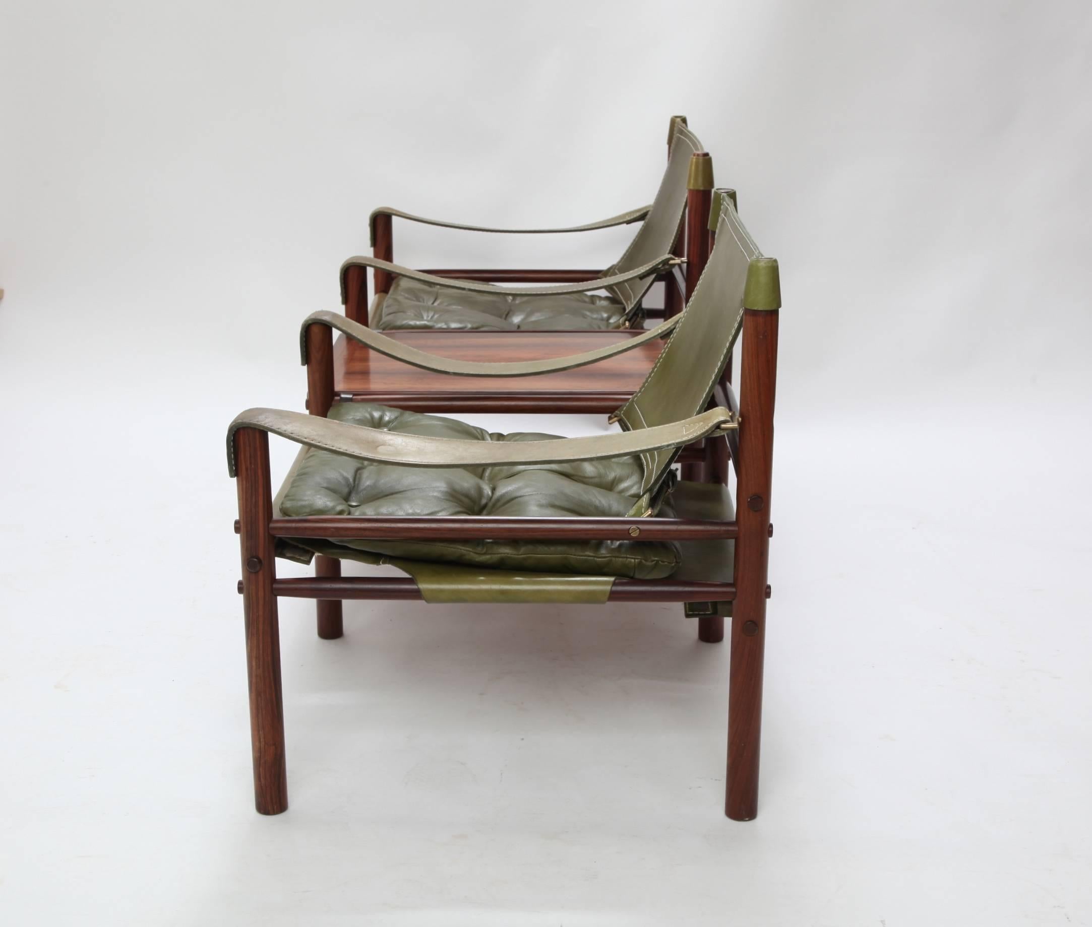 Swedish Pair of Arne Norell Rosewood Safari Sirocco Chairs with Detachable Table 
