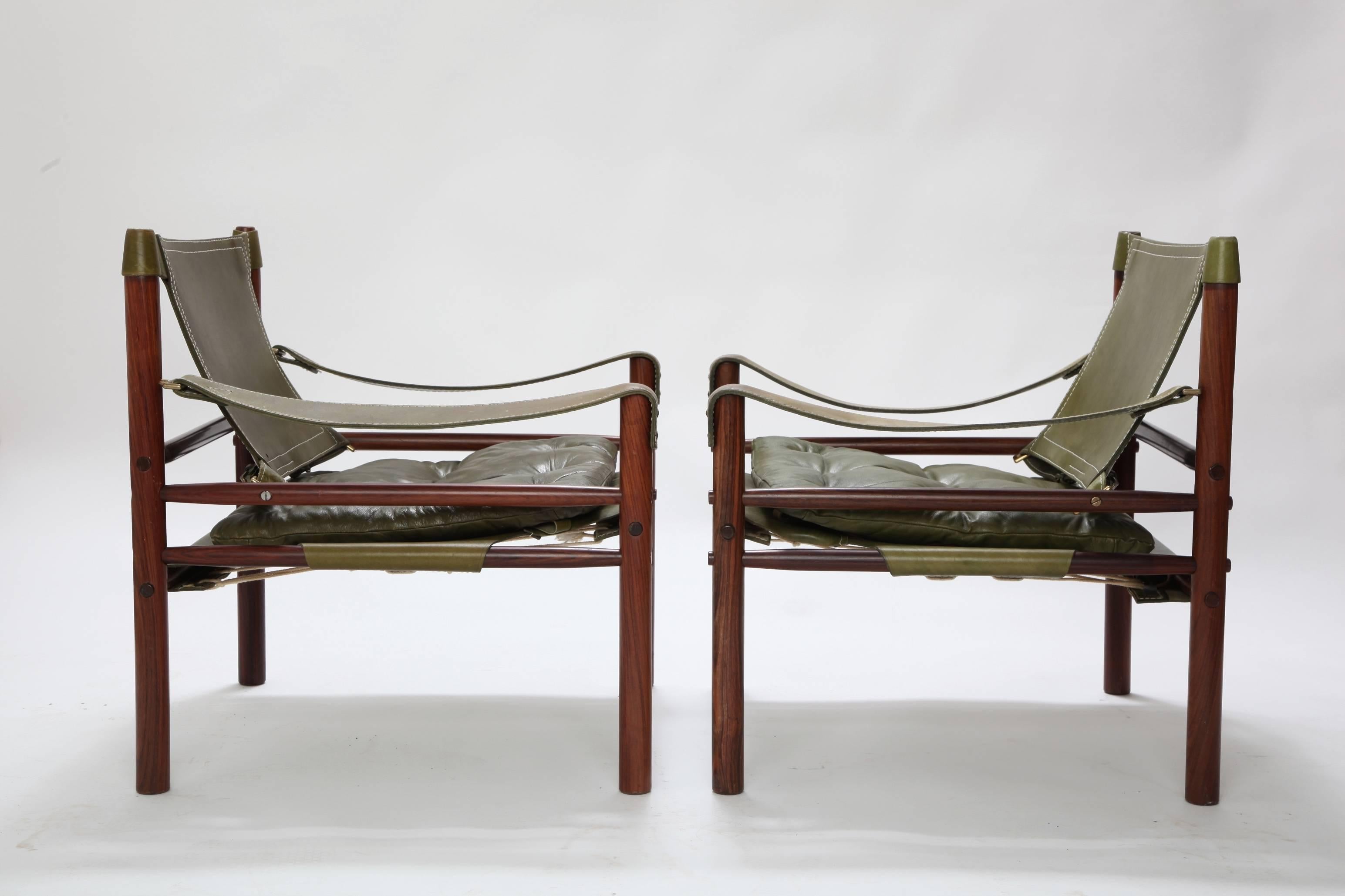 Pair of Arne Norell Rosewood Safari Sirocco Chairs with Detachable Table  2