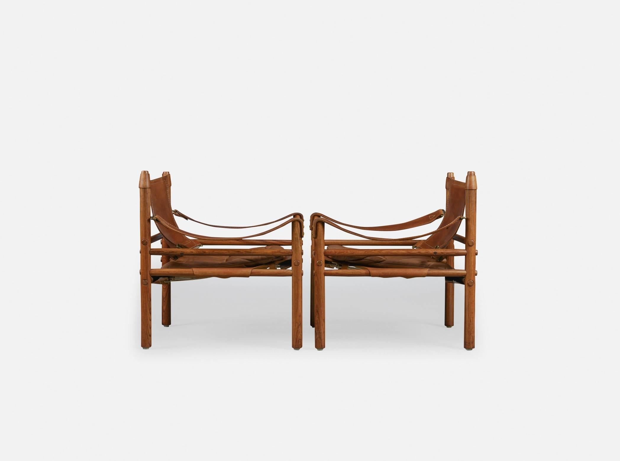 Swedish Pair of Arne Norell Safari 'Sirocco' Chairs, Aneby Mobler, Sweden, 1960s
