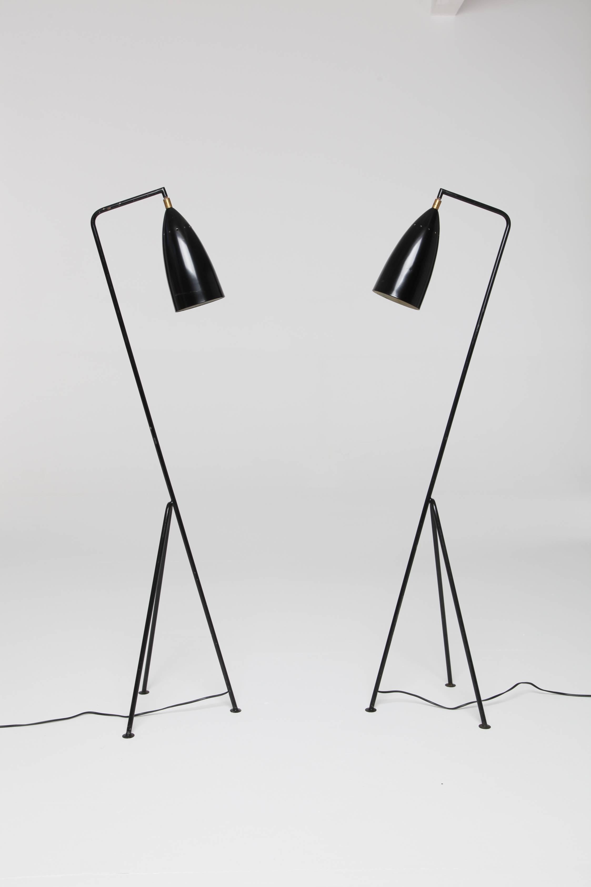 Italian Pair of Mid-Century 'Grasshopper' Floor Lamps in the Manner of Greta Grossman