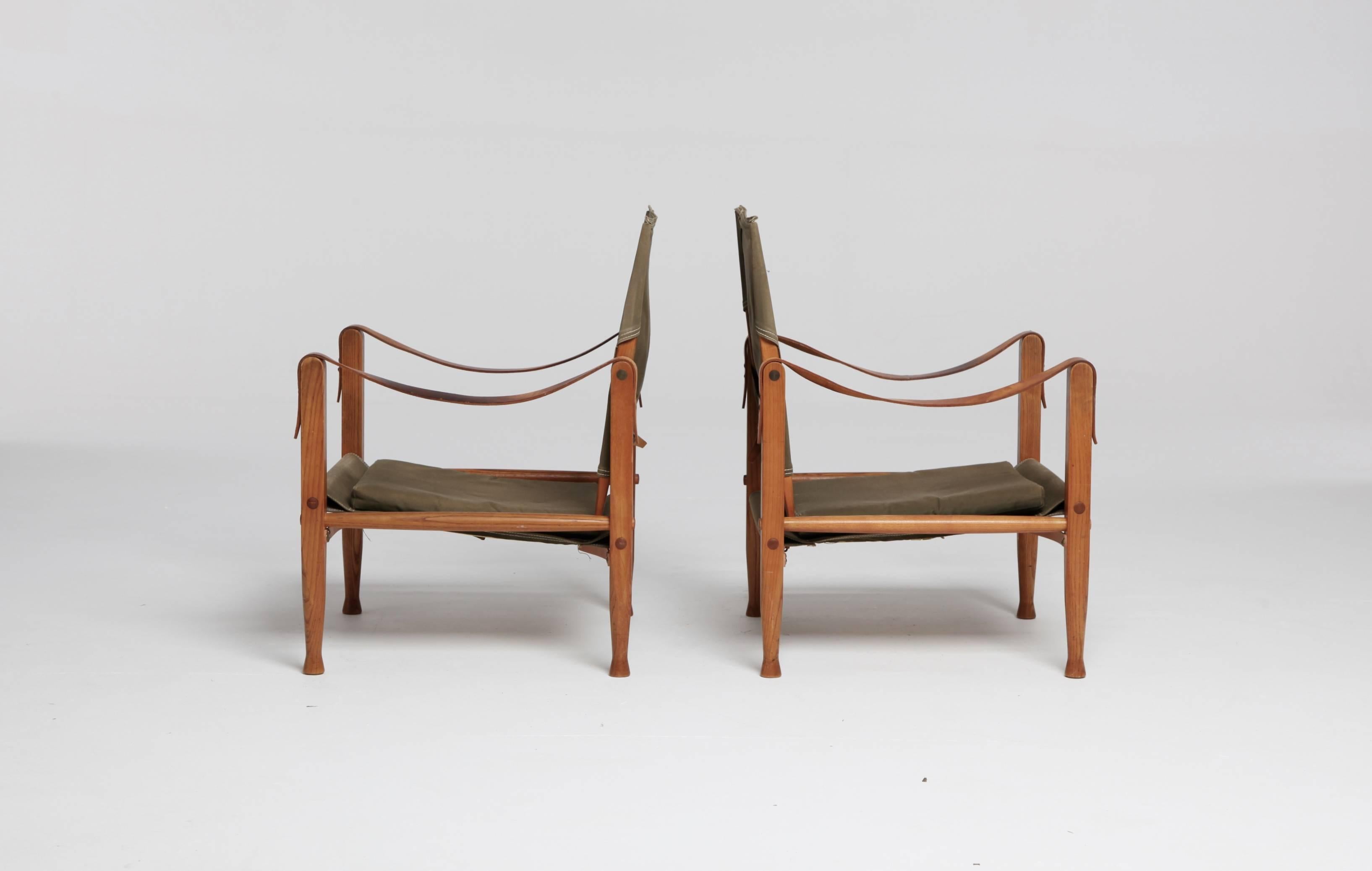 Mid-Century Modern Pair of Kaare Klint Safari Chairs, Rud Rasmussen, Denmark, 1960s