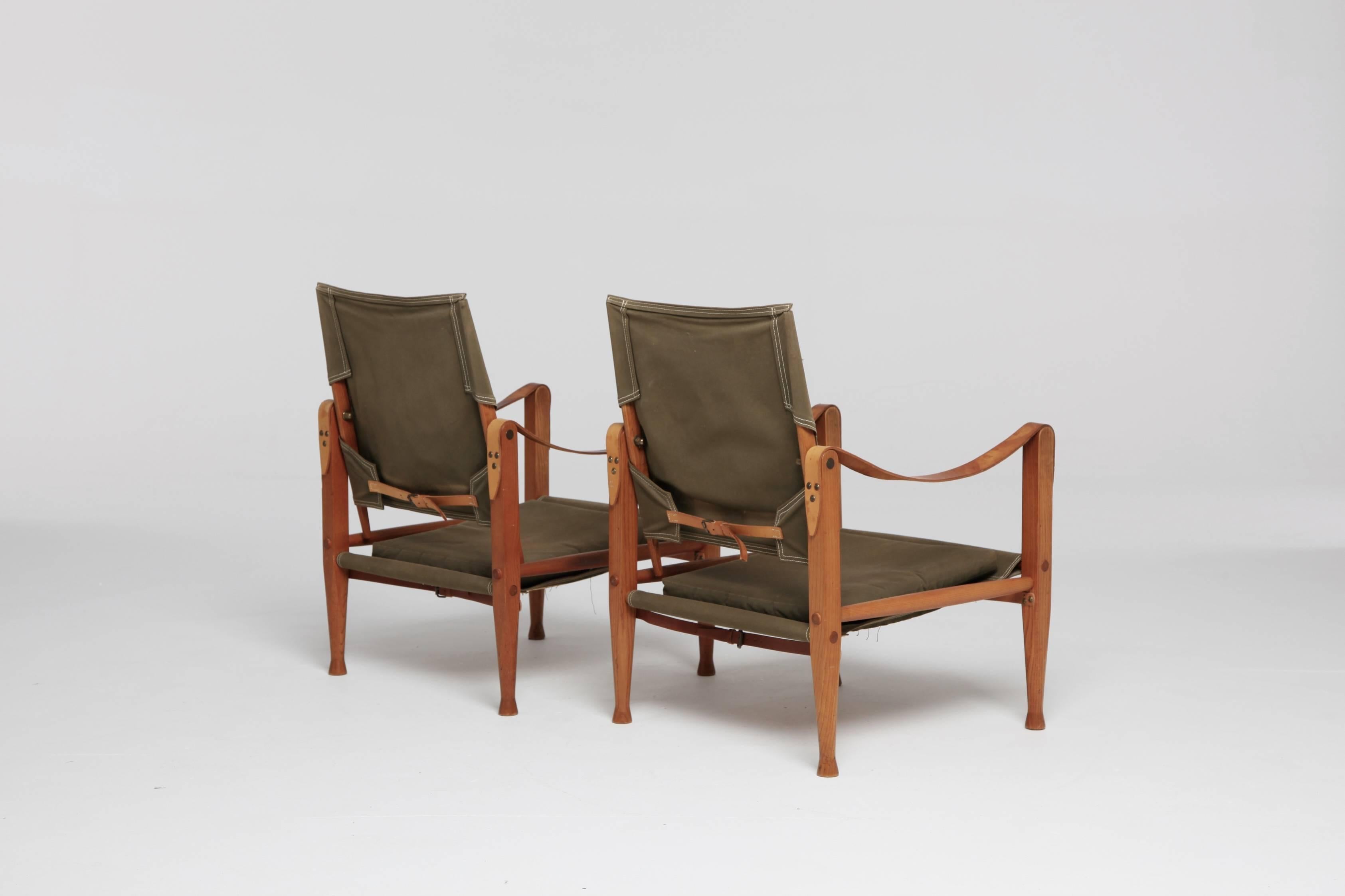 Danish Pair of Kaare Klint Safari Chairs, Rud Rasmussen, Denmark, 1960s