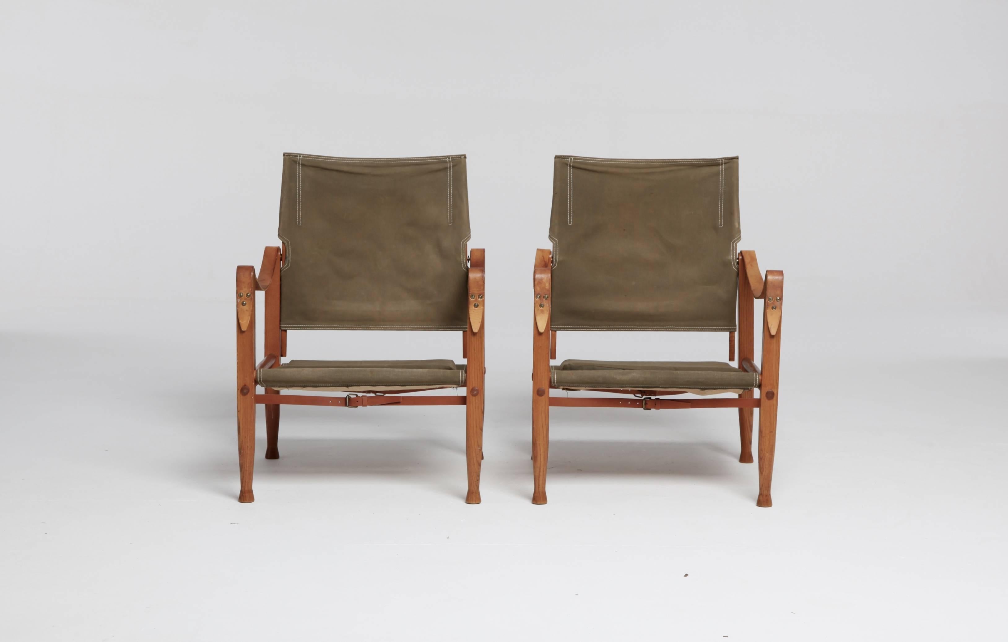 20th Century Pair of Kaare Klint Safari Chairs, Rud Rasmussen, Denmark, 1960s