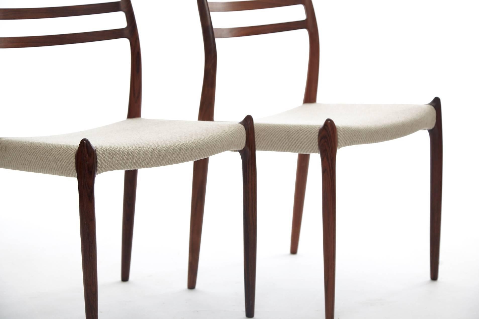 Mid-Century Modern Set of Six Niels O Moller Model #78 Rosewood Dining Chairs, Denmark, 1960s