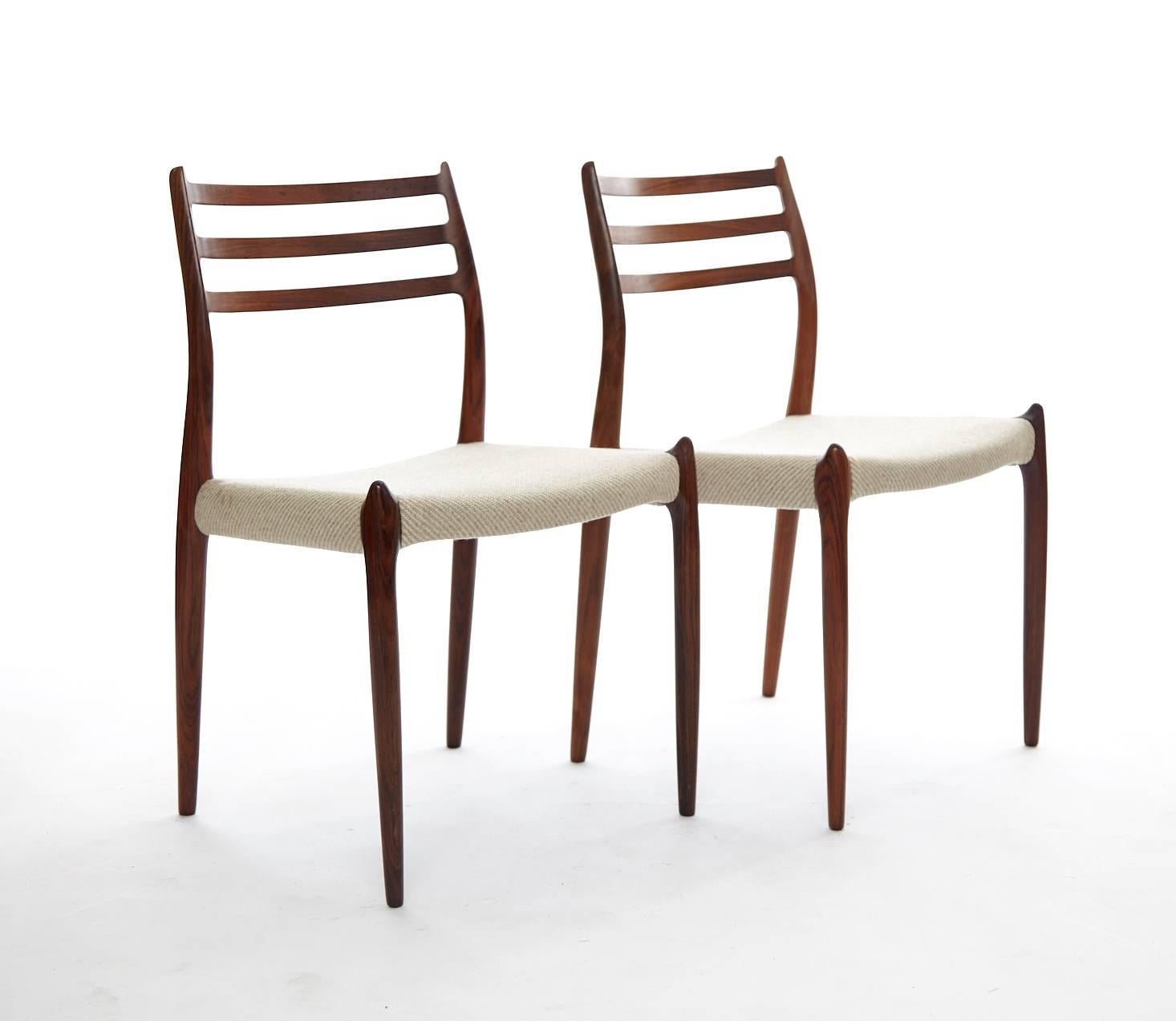 20th Century Set of Six Niels O Moller Model #78 Rosewood Dining Chairs, Denmark, 1960s