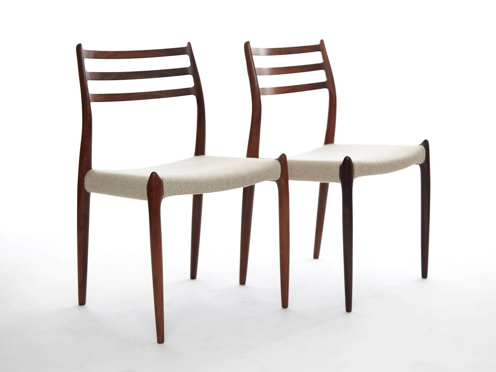 Fabric Set of Six Niels O Moller Model #78 Rosewood Dining Chairs, Denmark, 1960s