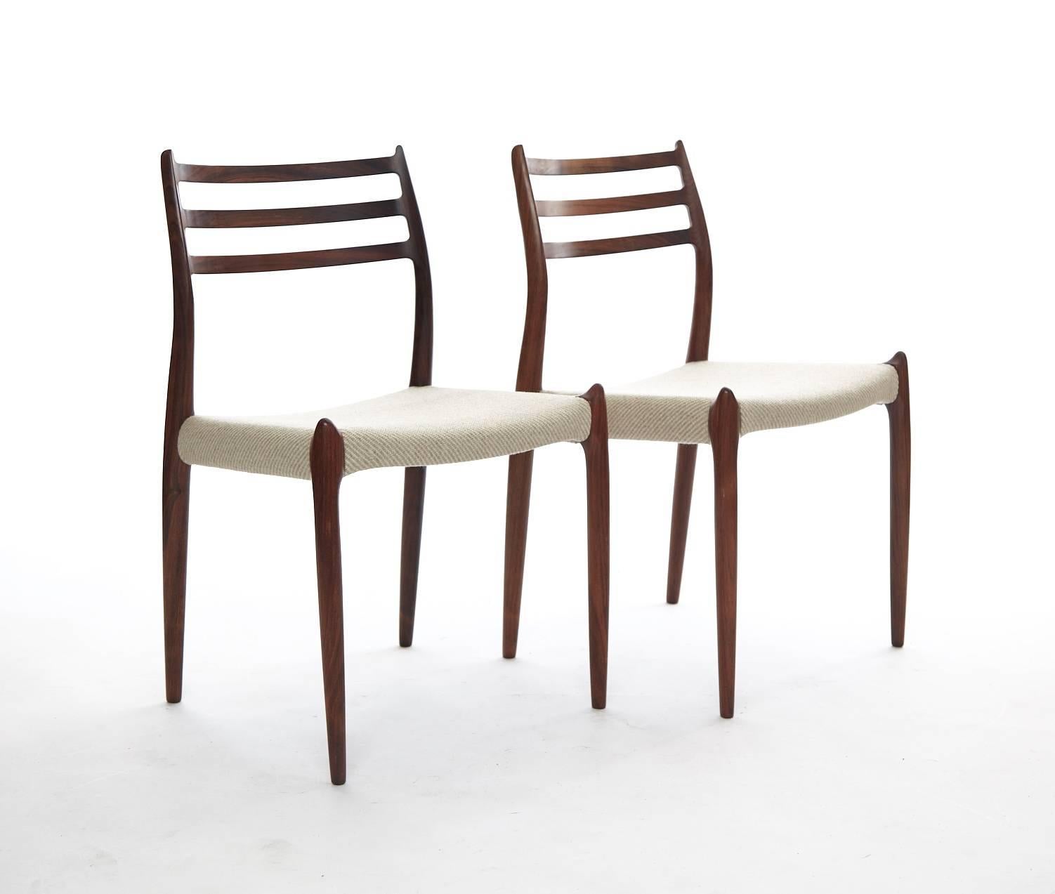 Set of Six Niels O Moller Model #78 Rosewood Dining Chairs, Denmark, 1960s 2