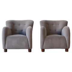 Superb Pair of Lounge Chairs, Newly Upholstered in Pure Alpaca