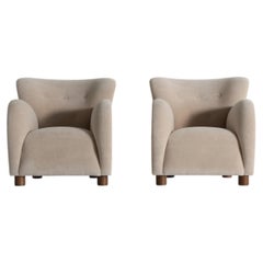 Superb Pair of Lounge Chairs, Newly Upholstered in Pure Alpaca
