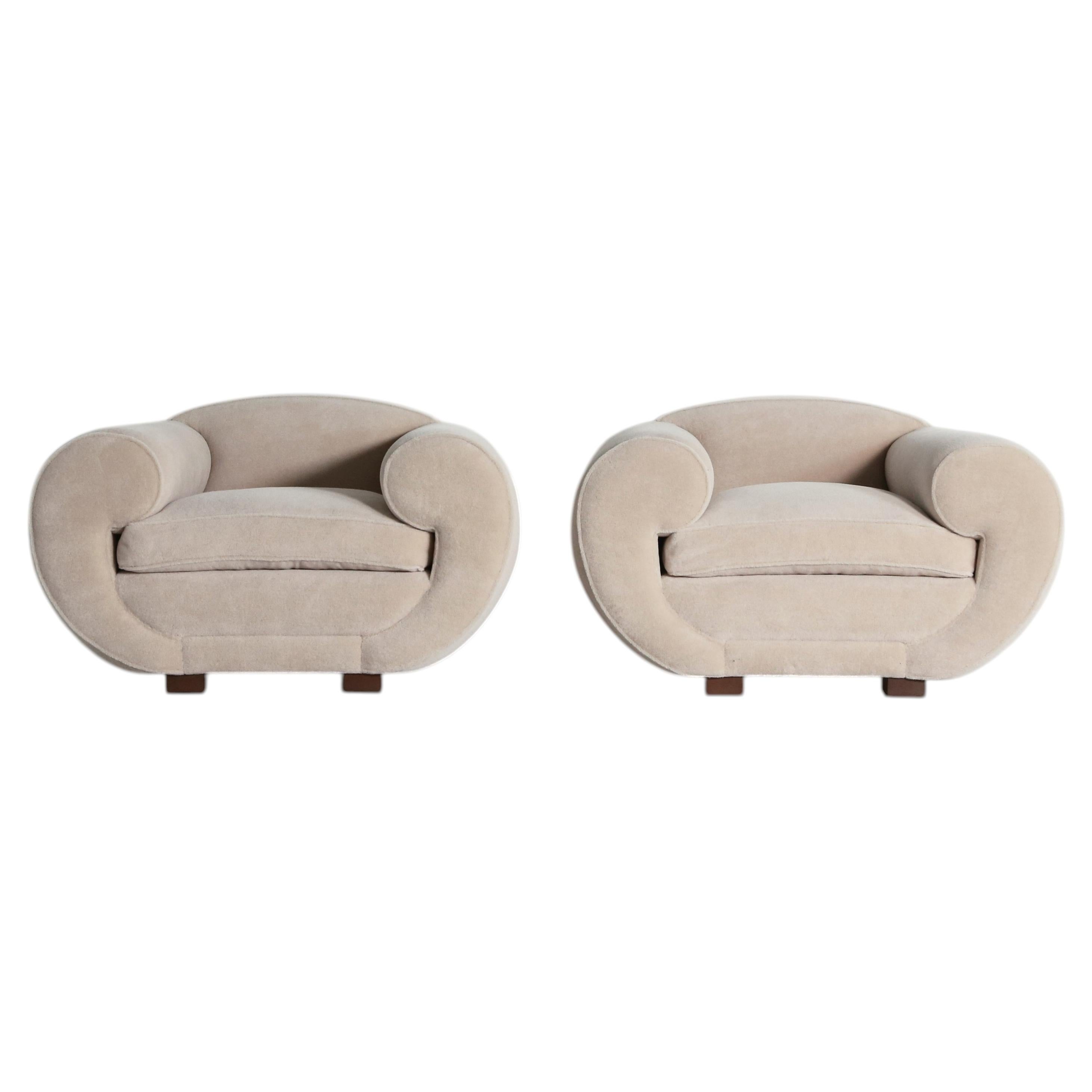 Pair of Armchairs, Upholstered in Pure Alpaca