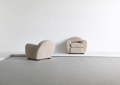 Superb Pair of Round Leaning Club Chairs, Upholstered in Pure Alpaca